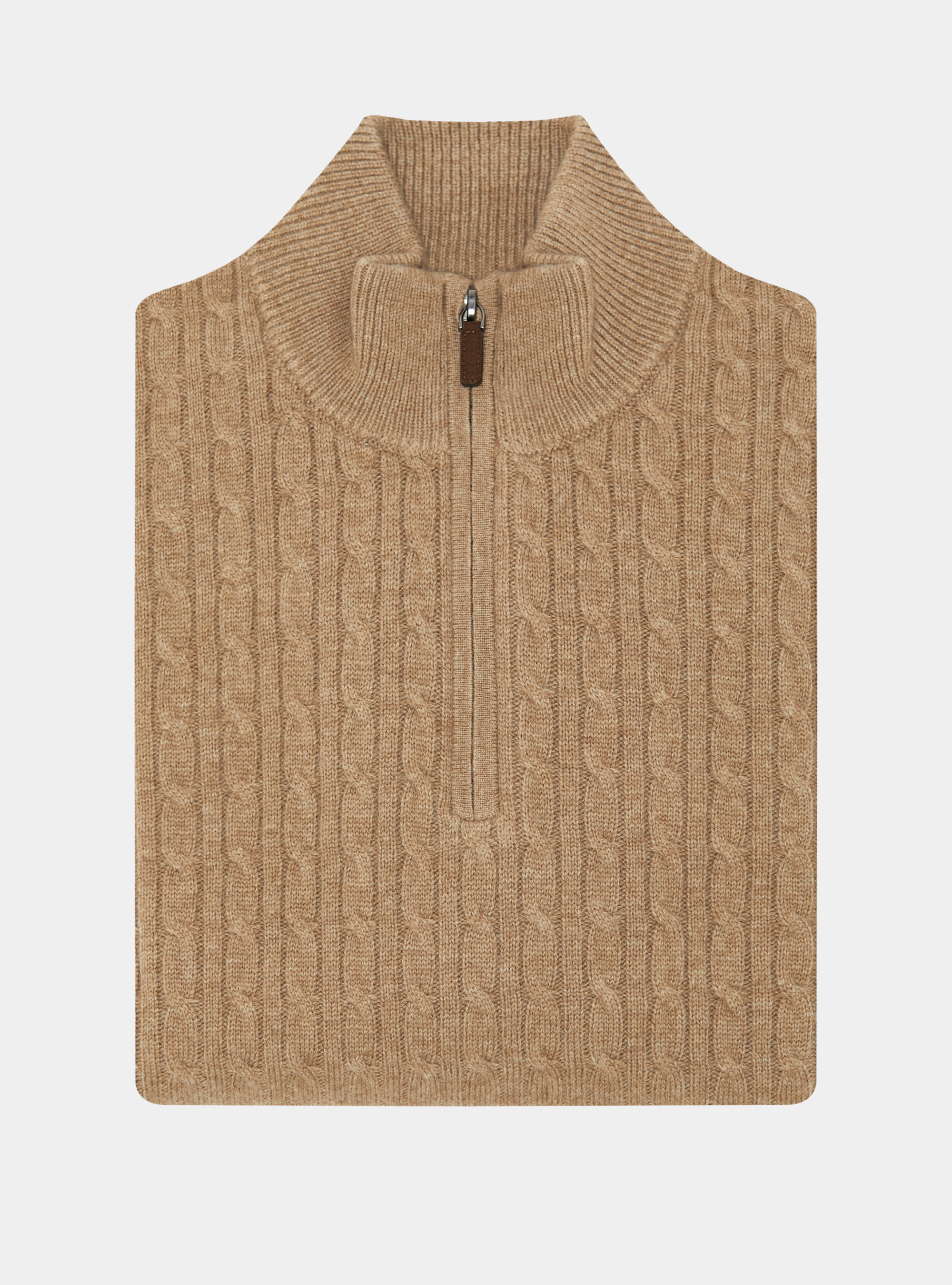 Maglia con collo mock e treccia in misto lana, CAMMELLO 0570C