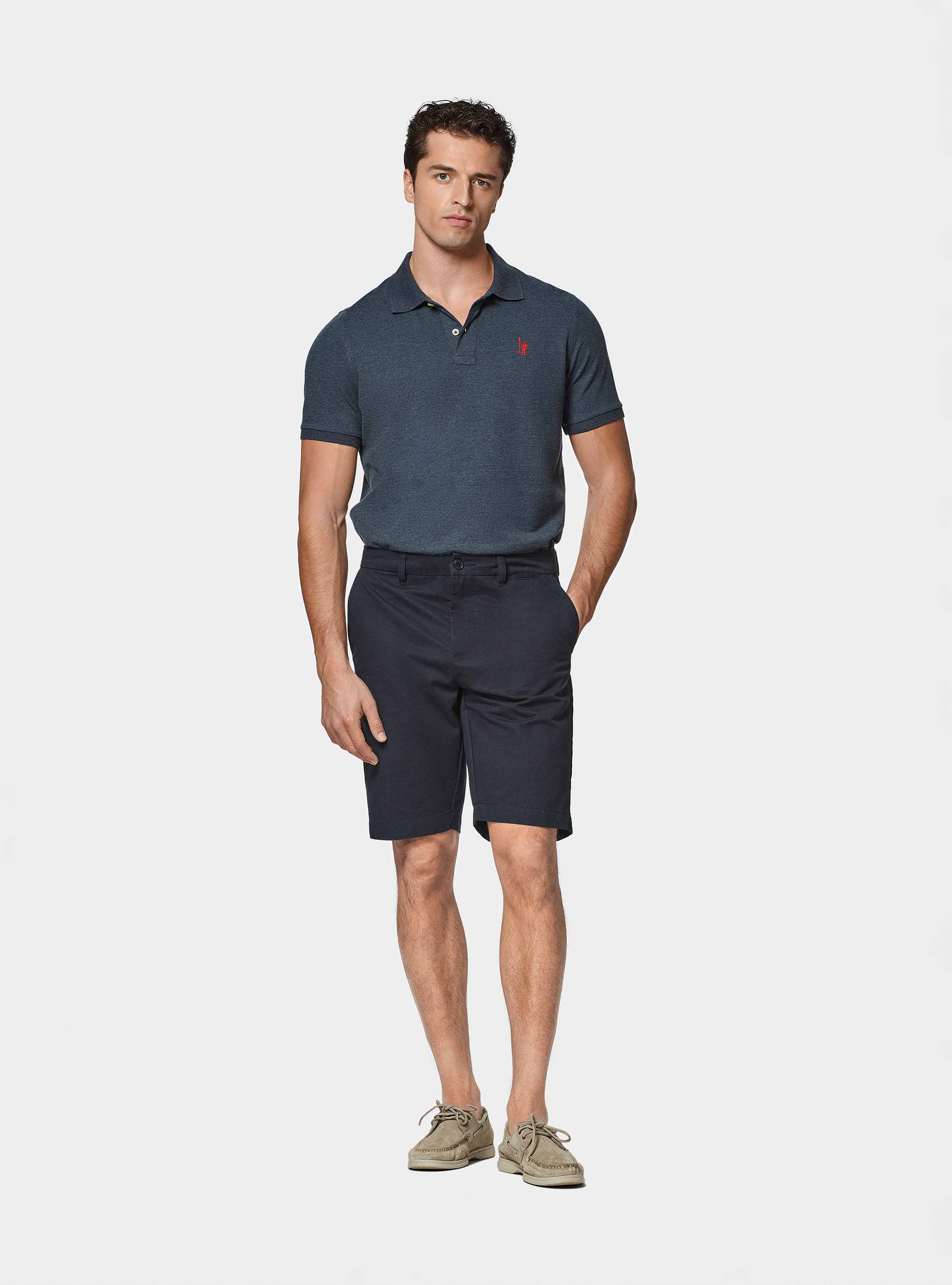 Bermuda en serg&eacute; de coton, BLEU MARINE