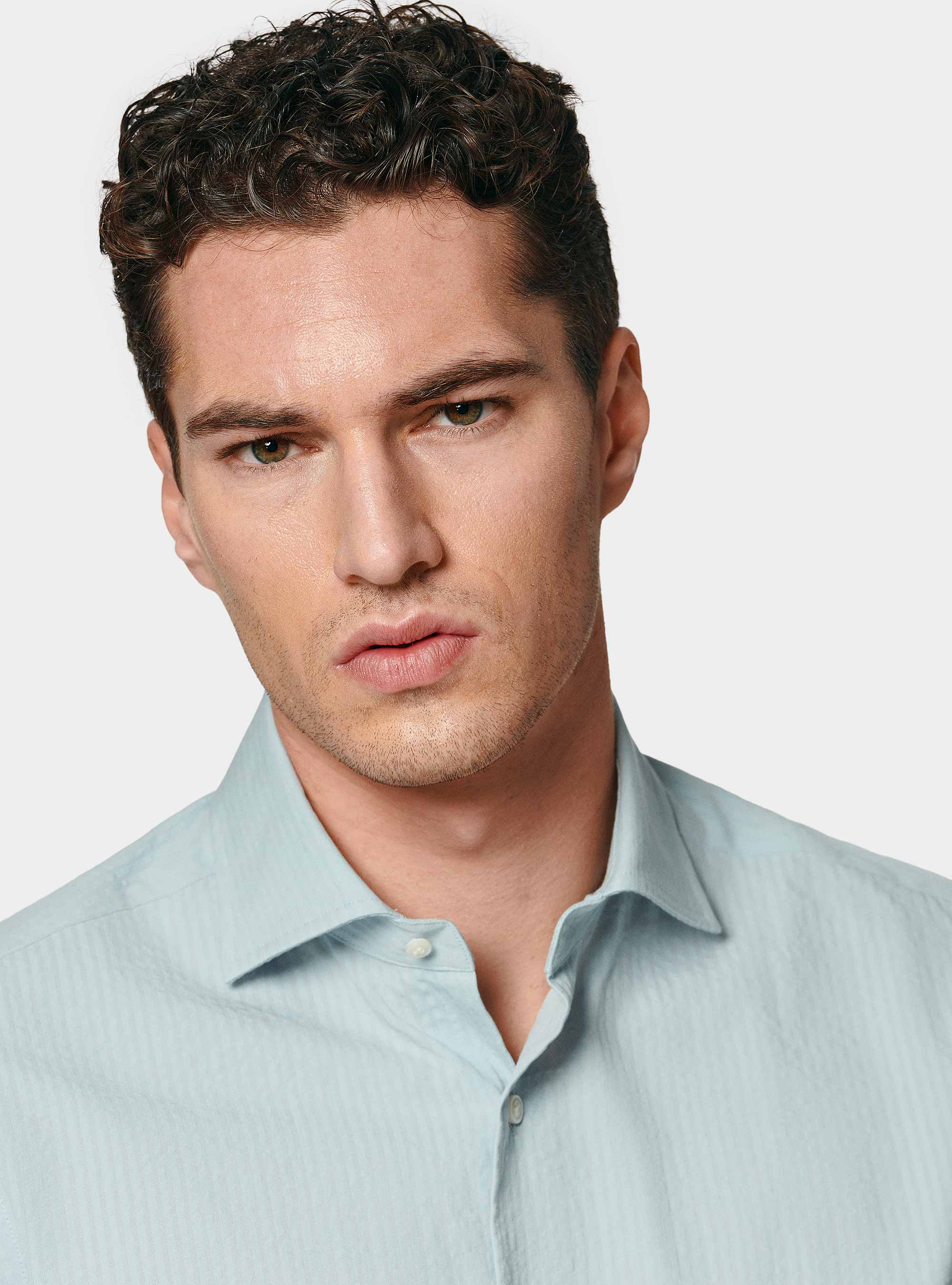 Camicia in puro cotone seersucker, AZZURRO