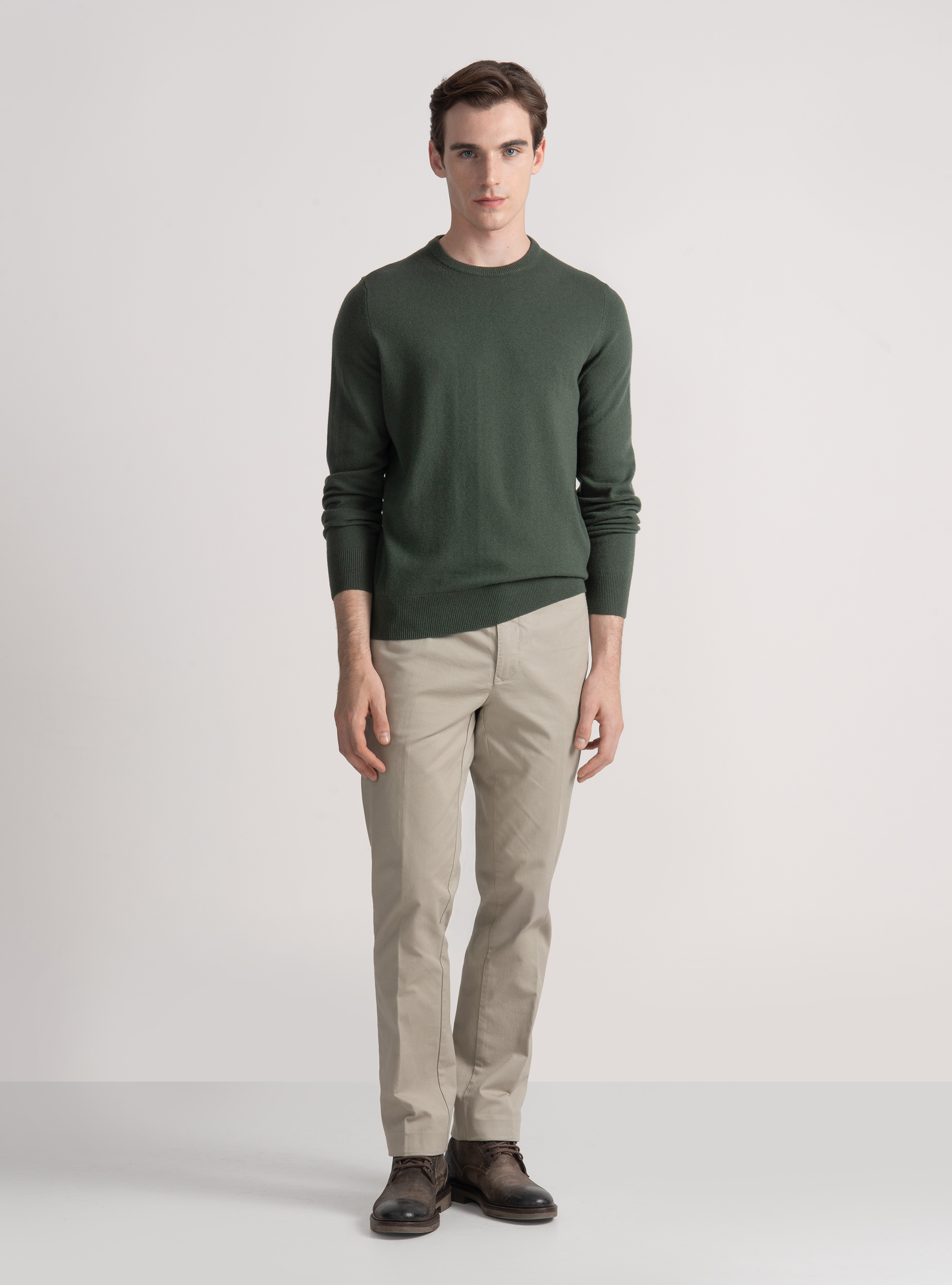 Maglia girocollo in lana lambswool e cashmere, MILITARE 0609C