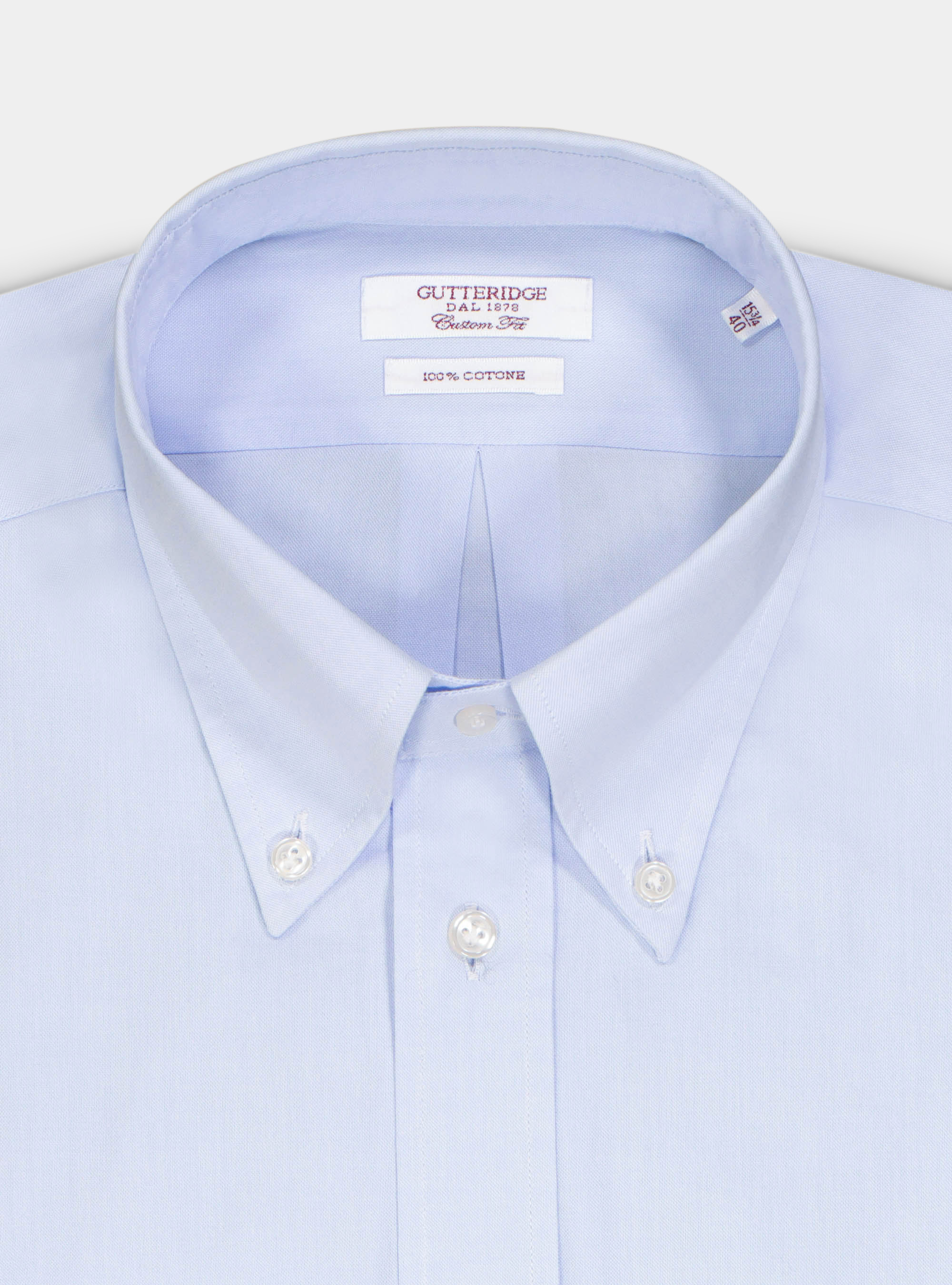Camicia custom collo button down in oxford, AZZURRO