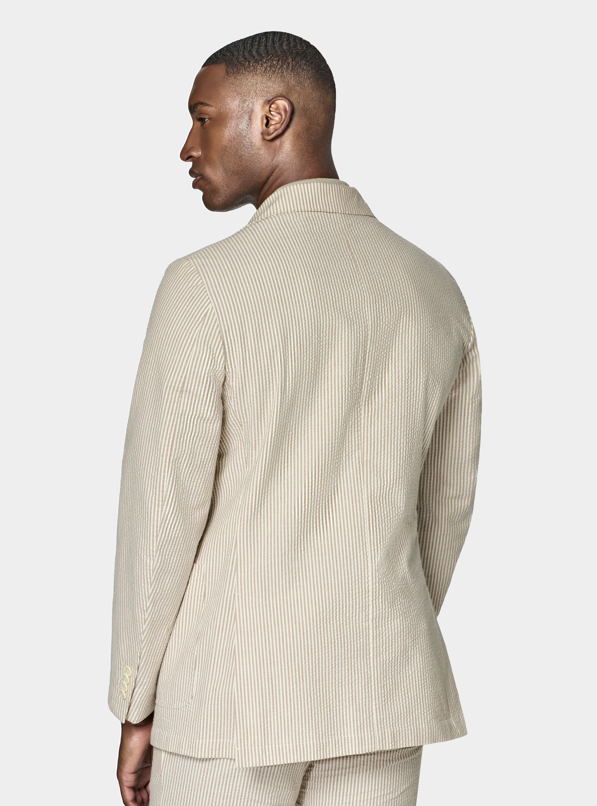 Striped blazer in seersucker cotton, SAND