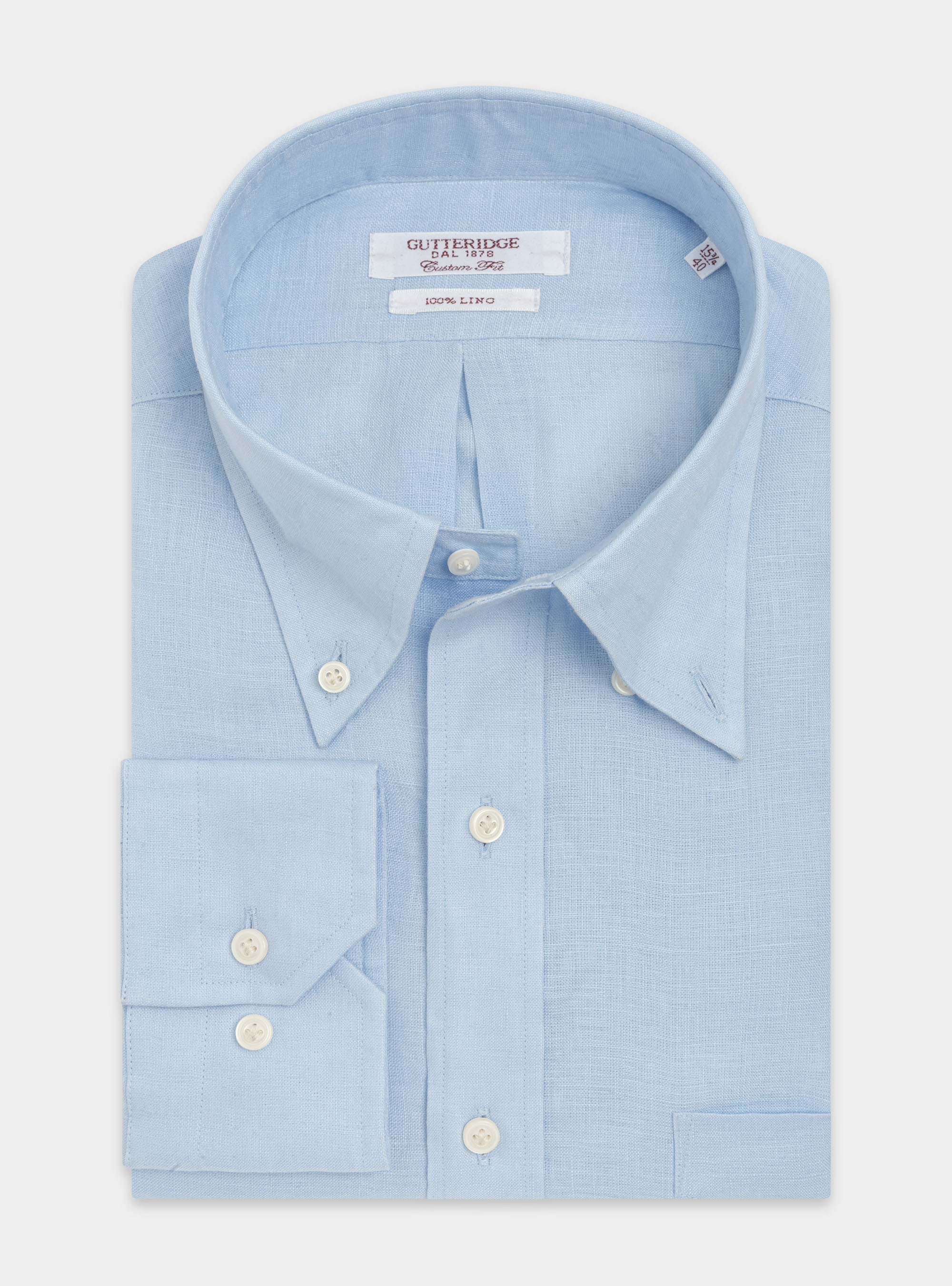 Classic fit comfortable shirt in pure linen with button-down collar, LIGHT BLUE