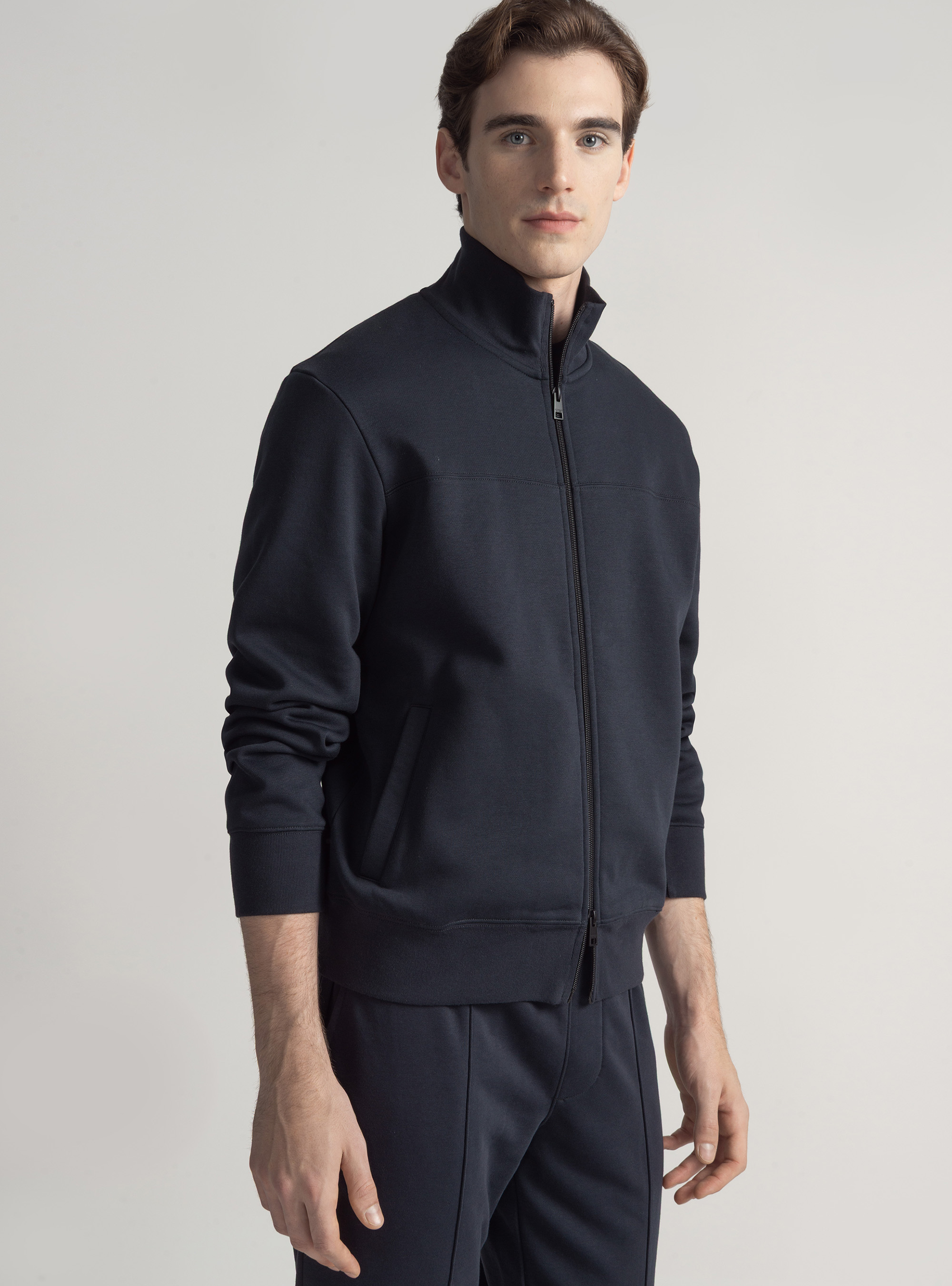 Cotton blend full zip sweatshirt, NAVY BLUE