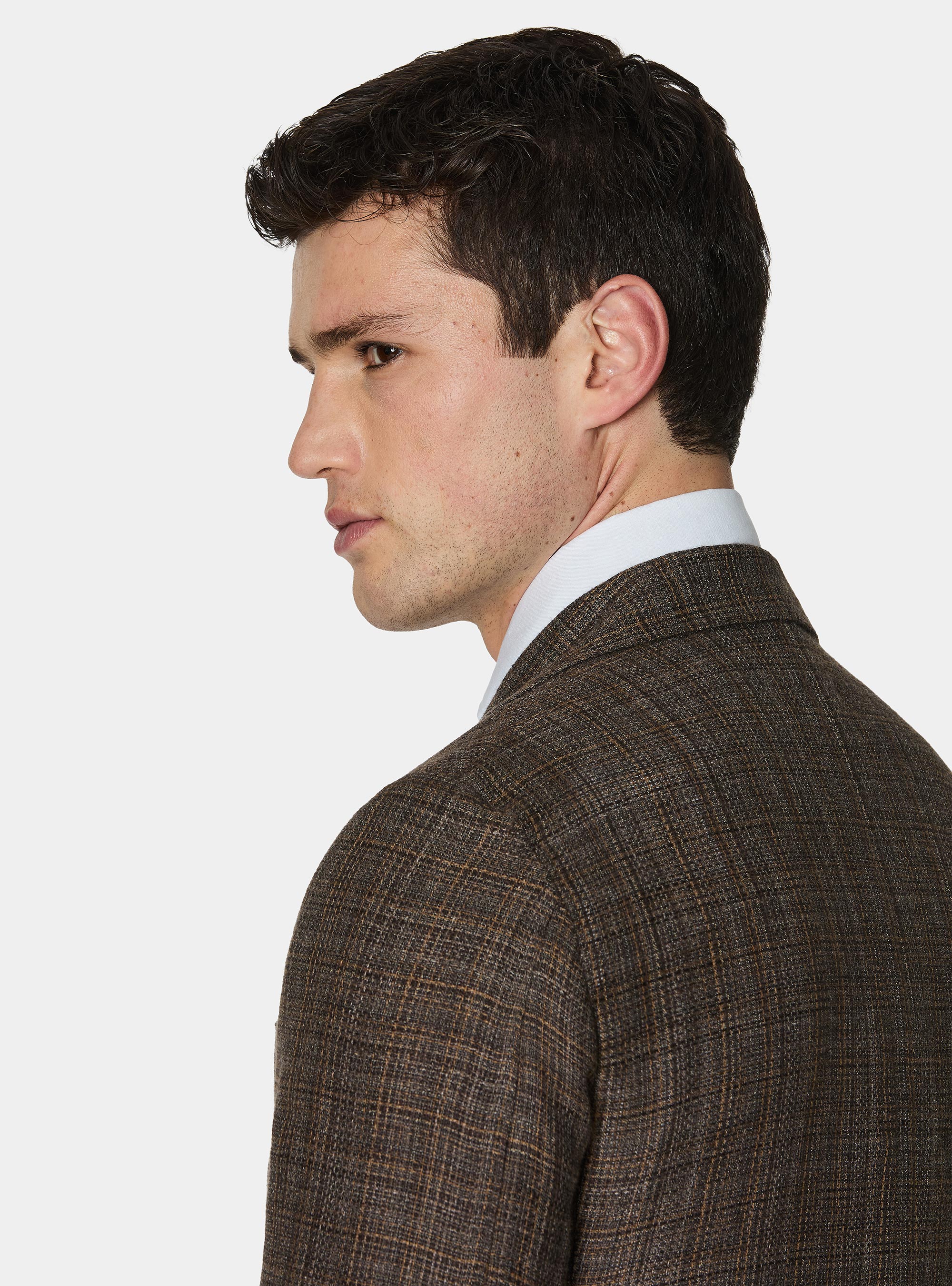 Patterned blazer in linen and wool, BROWN