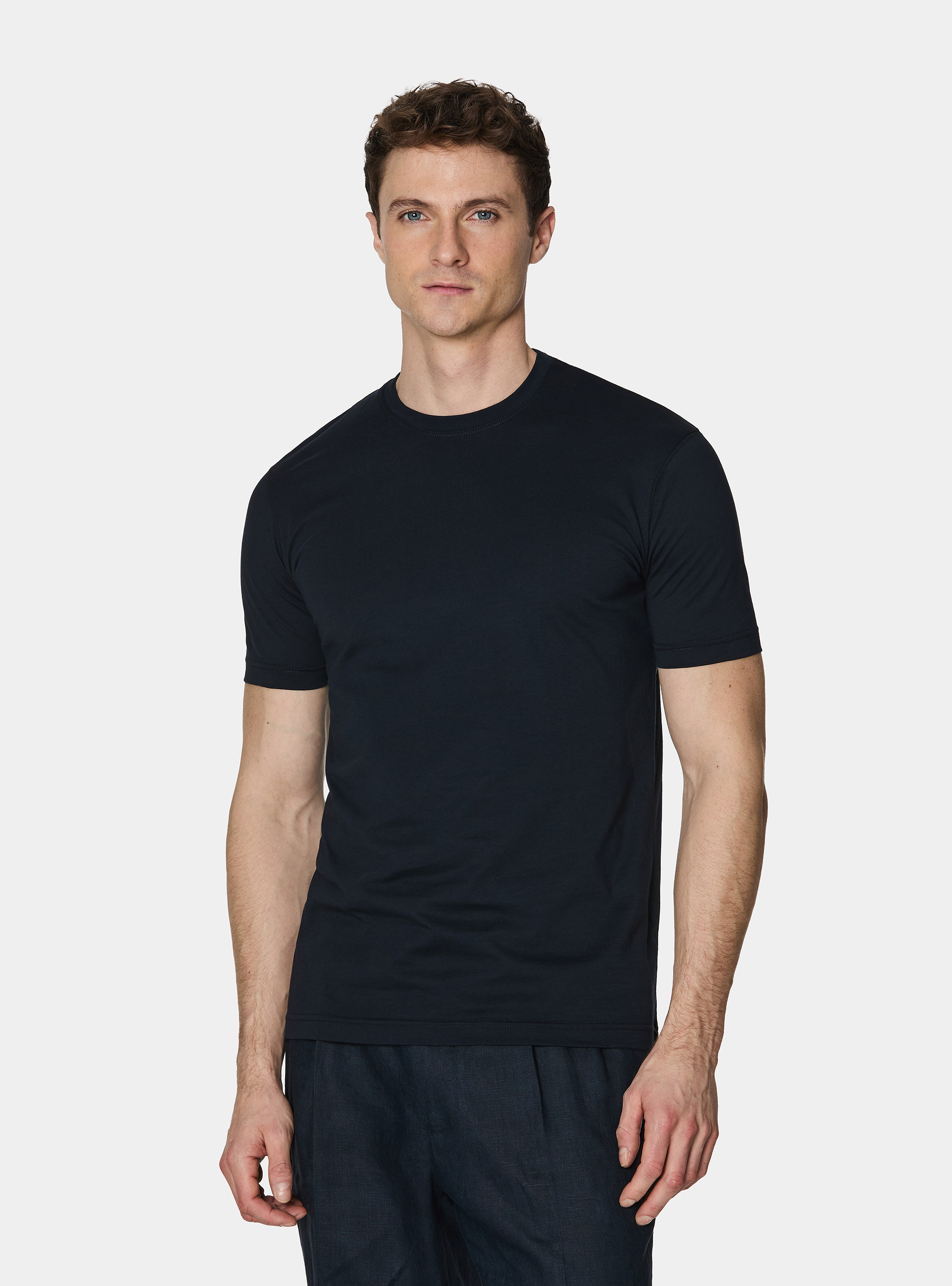 T-shirt &agrave; demi-manches en coton Supima, BLEU MARINE