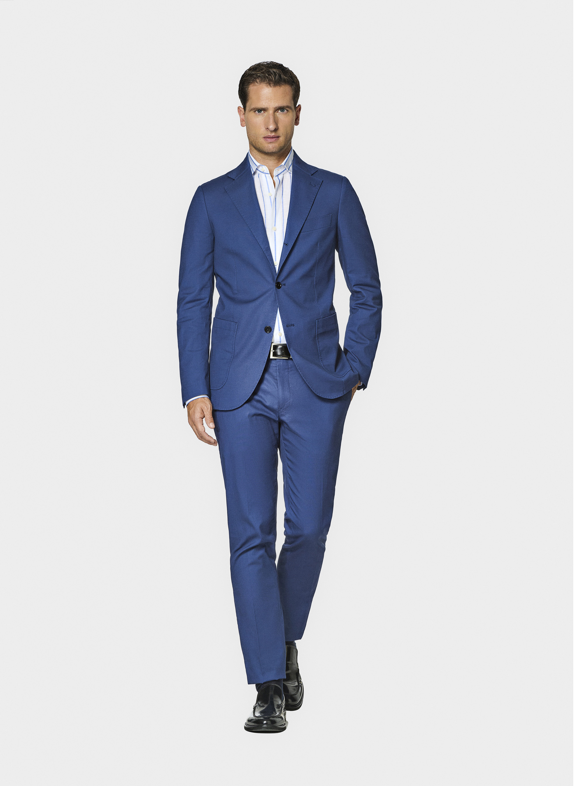 Veste de costume en coton blind&eacute;, BLEU