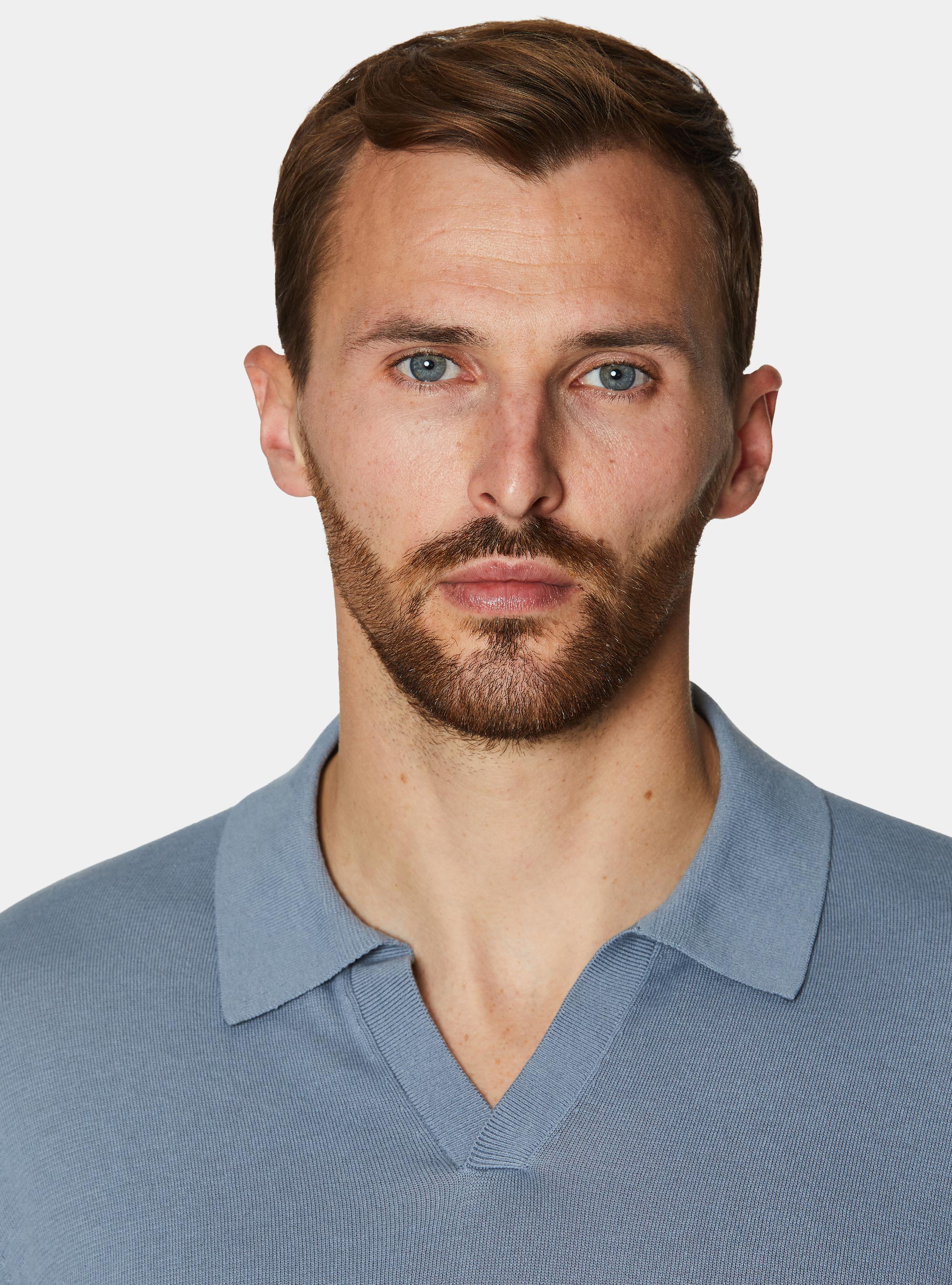 Buttonless knitted polo shirt in extra-fine cotton, AVIO 0292C