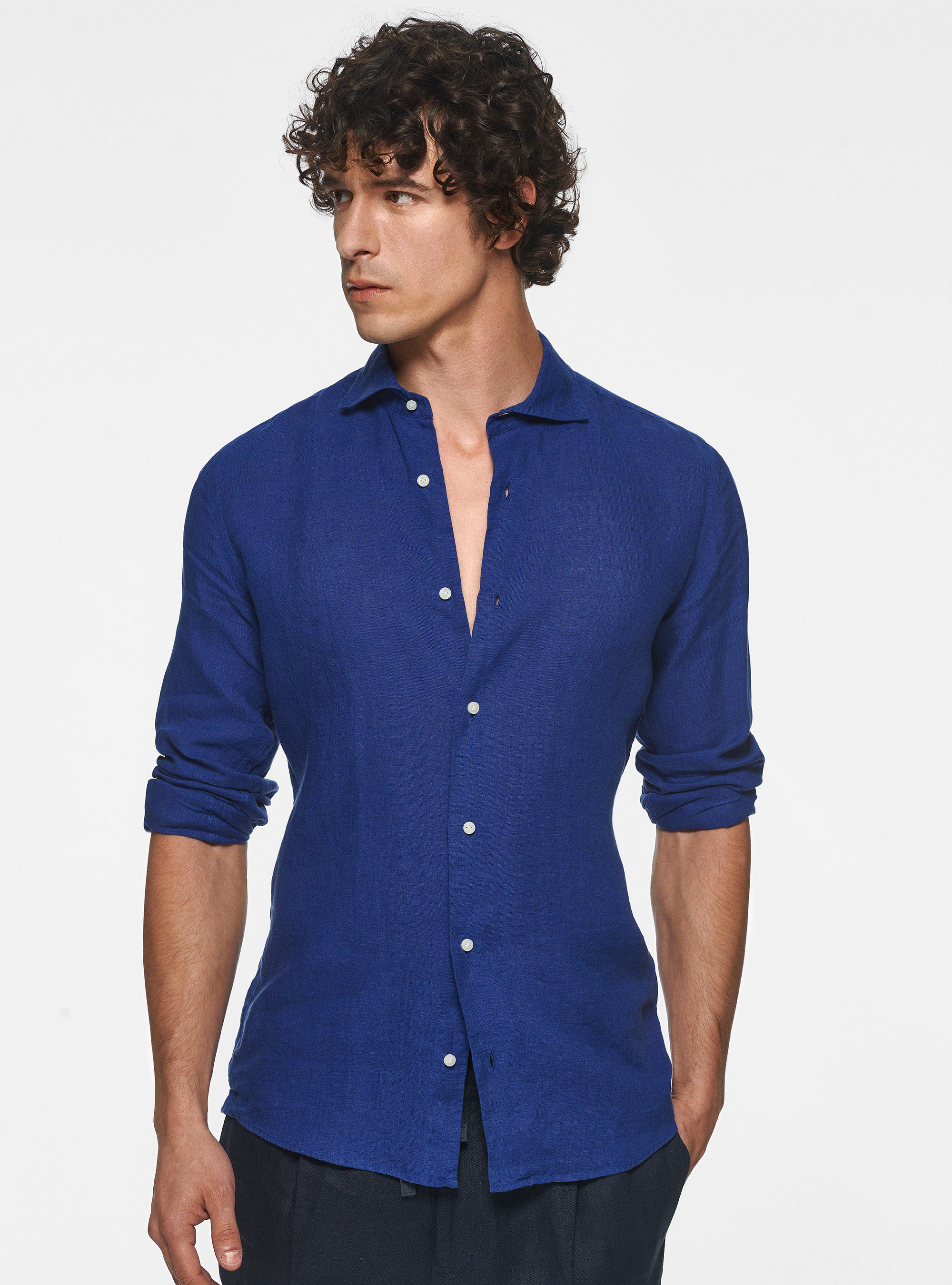Camicia in puro lino, BLU
