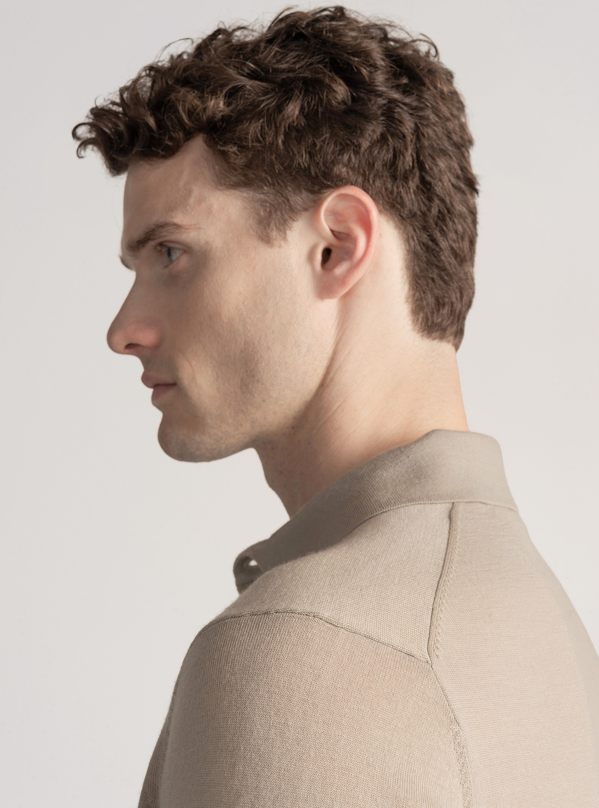 Extra-fine merino wool polo shirt, SAND