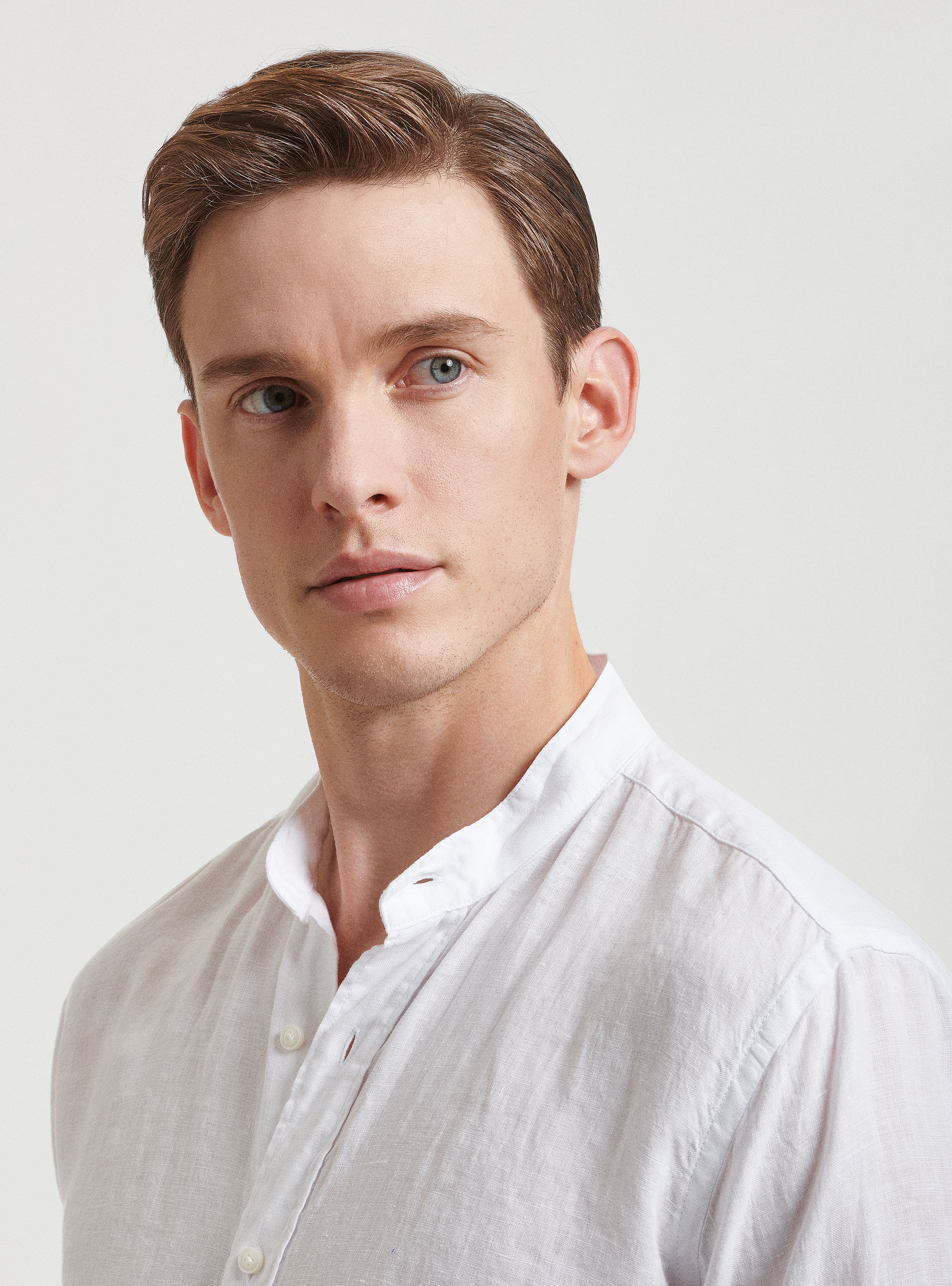 Korean collar shirt 100% linen, WHITE