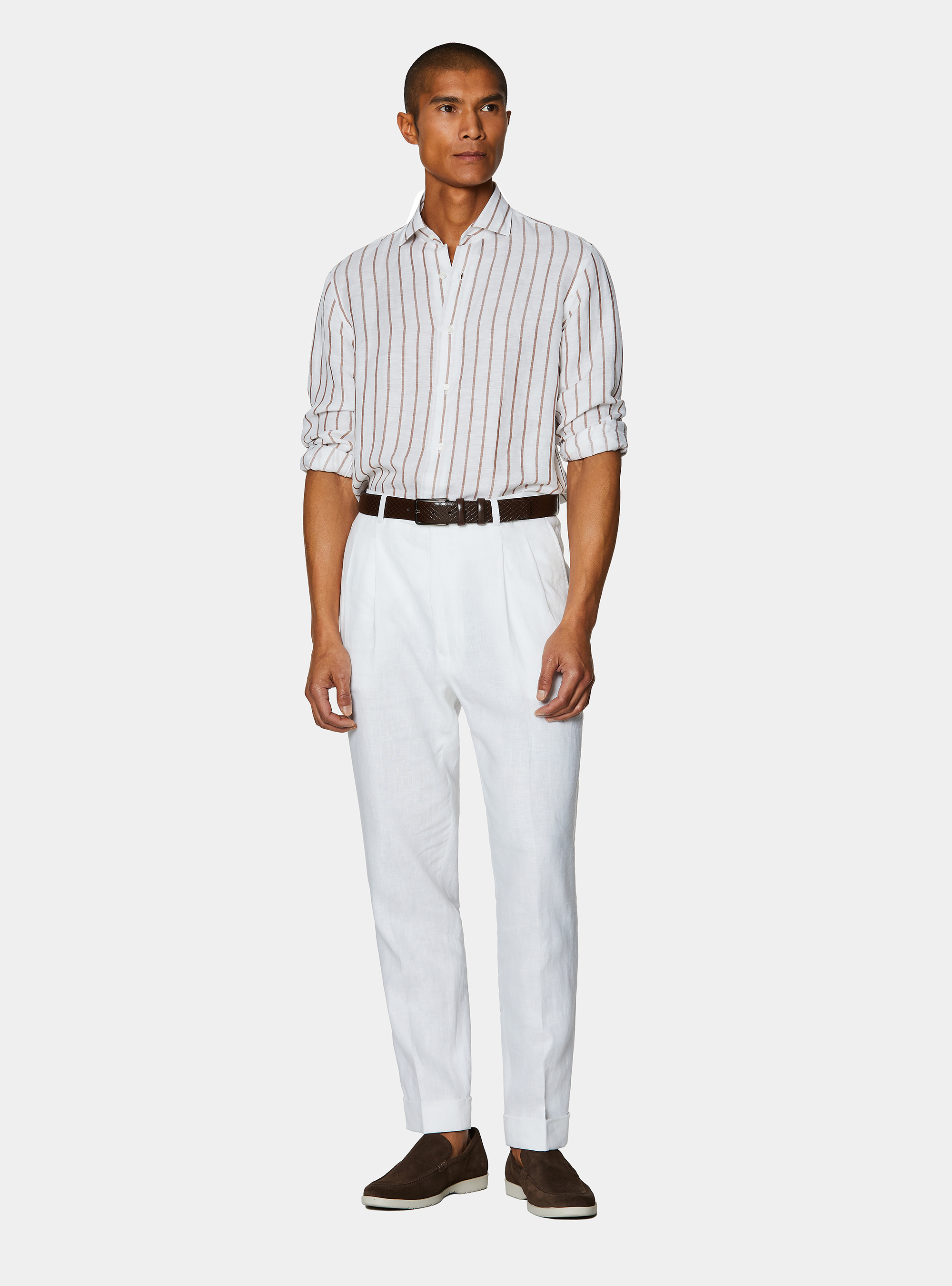 Pure linen double pleat trousers, WHITE