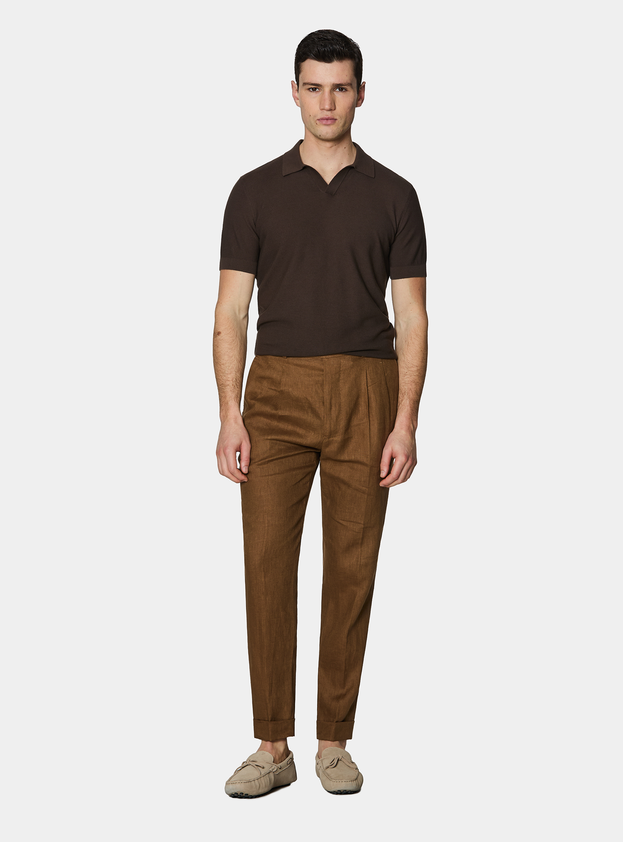 Pure linen double pleat trousers, MULTICOLOR