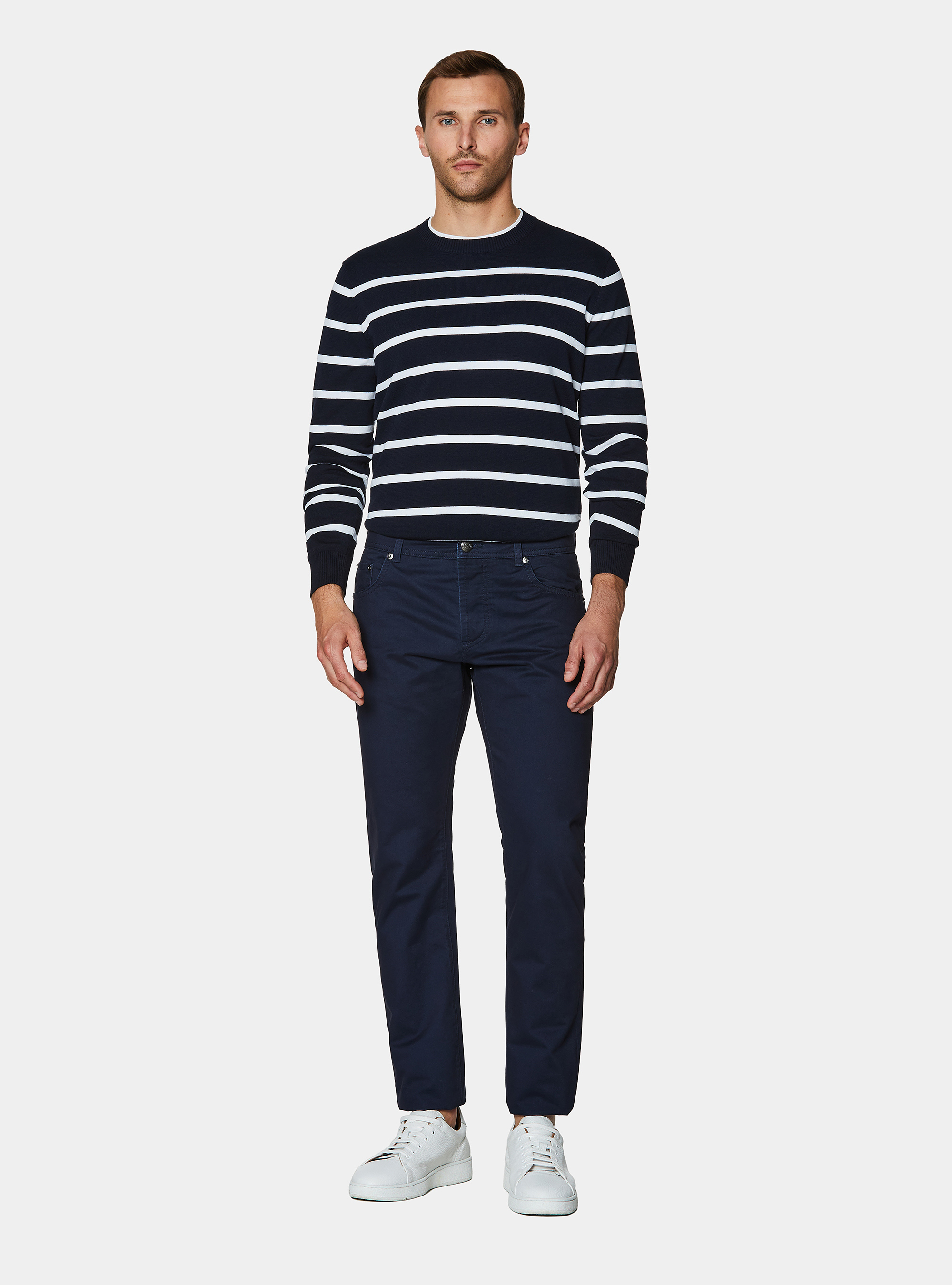 Pantalones slim fit de sarga de algod&oacute;n, AZUL MARINO