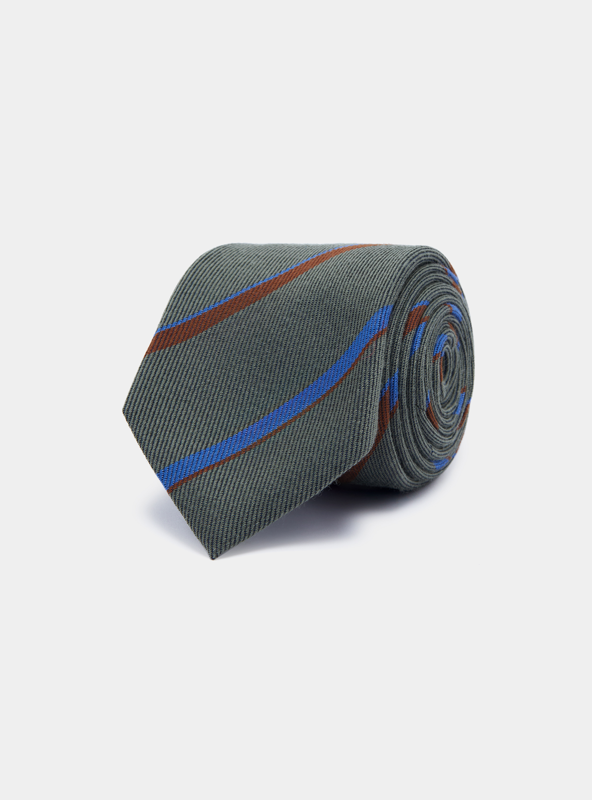 Cravatta rigata in twill di lana e seta, VERDE