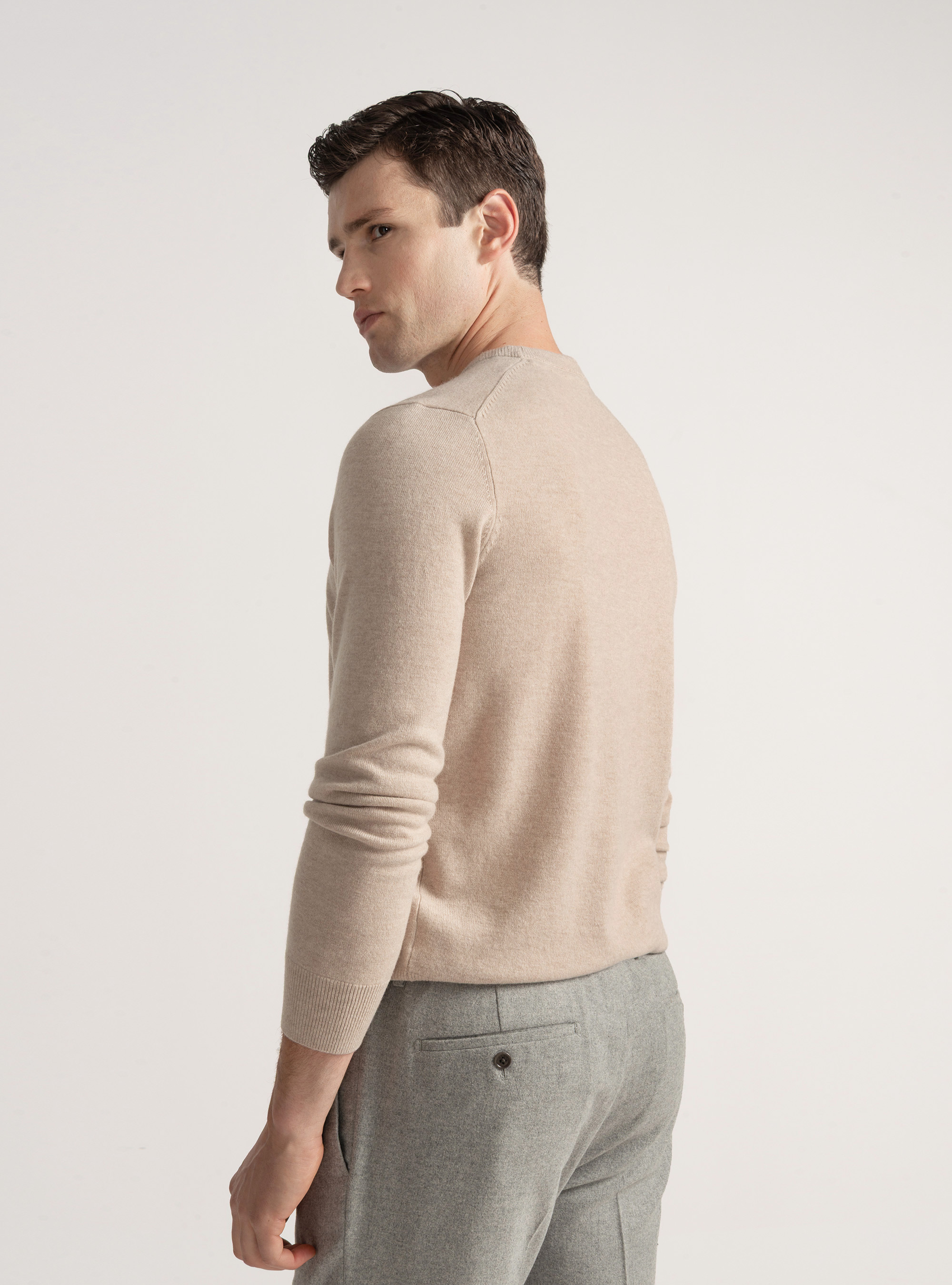 Lambswool and cashmere crew-neck sweater, ECRU