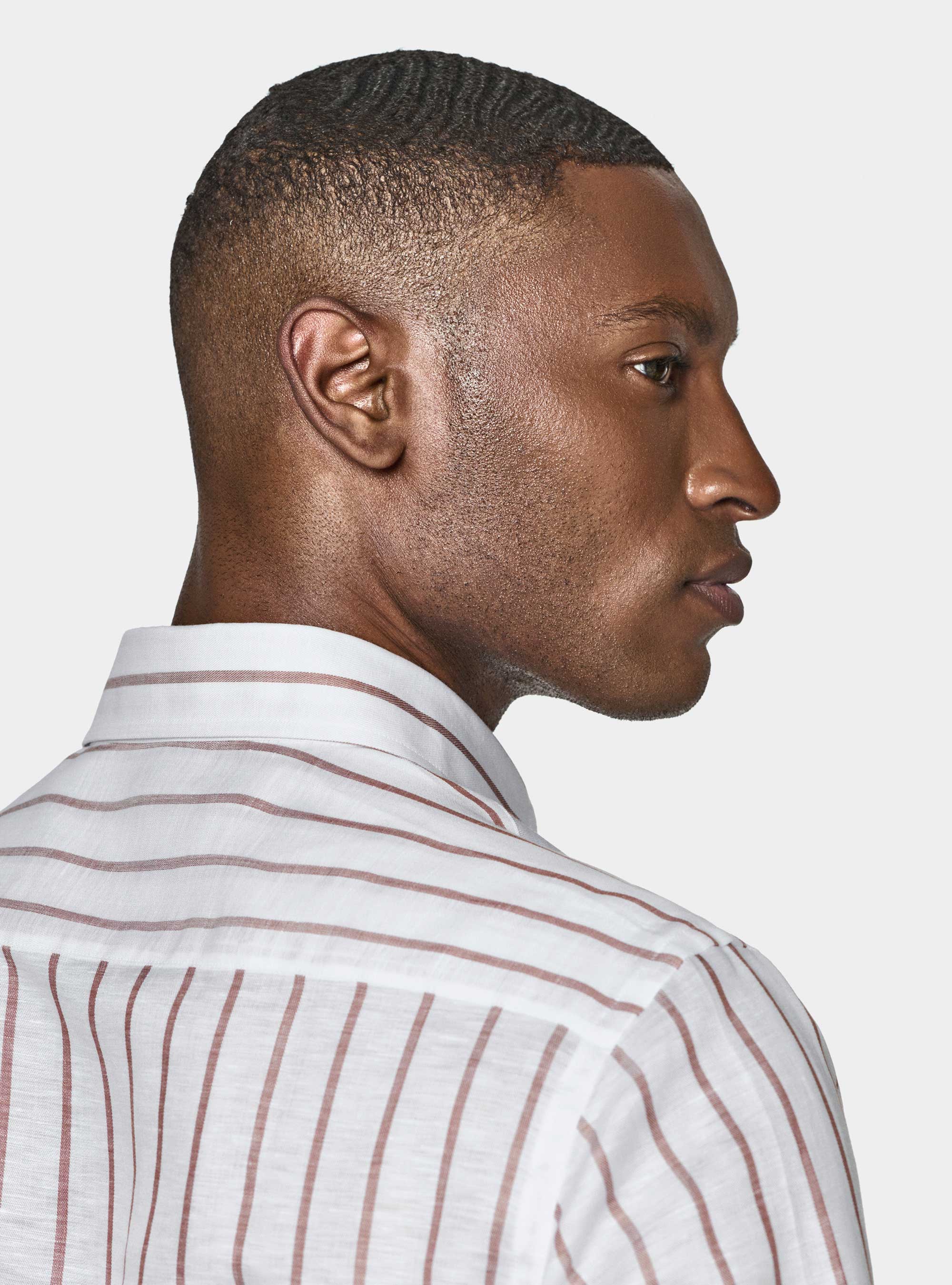 Linen blend striped shirt, BROWN