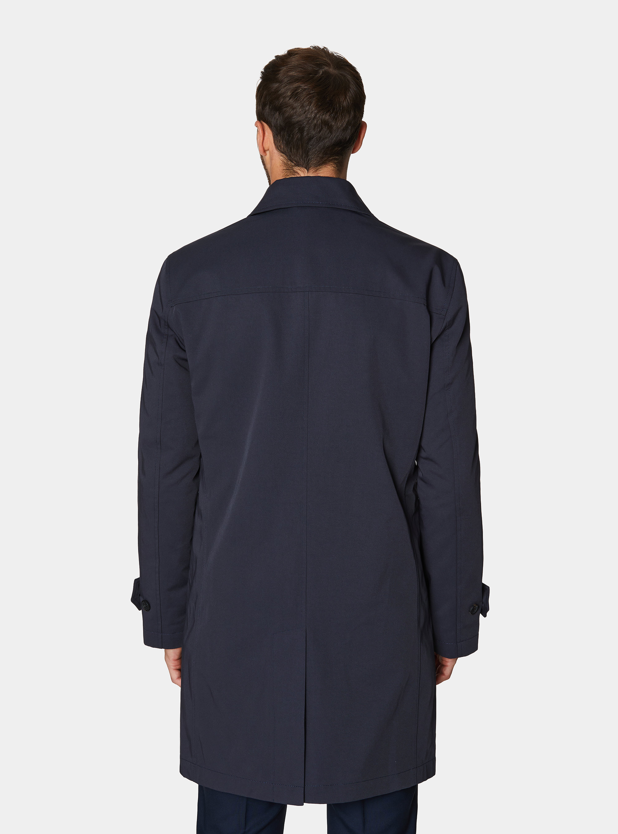 Single-breasted raincoat in cotton blend, NAVY BLUE