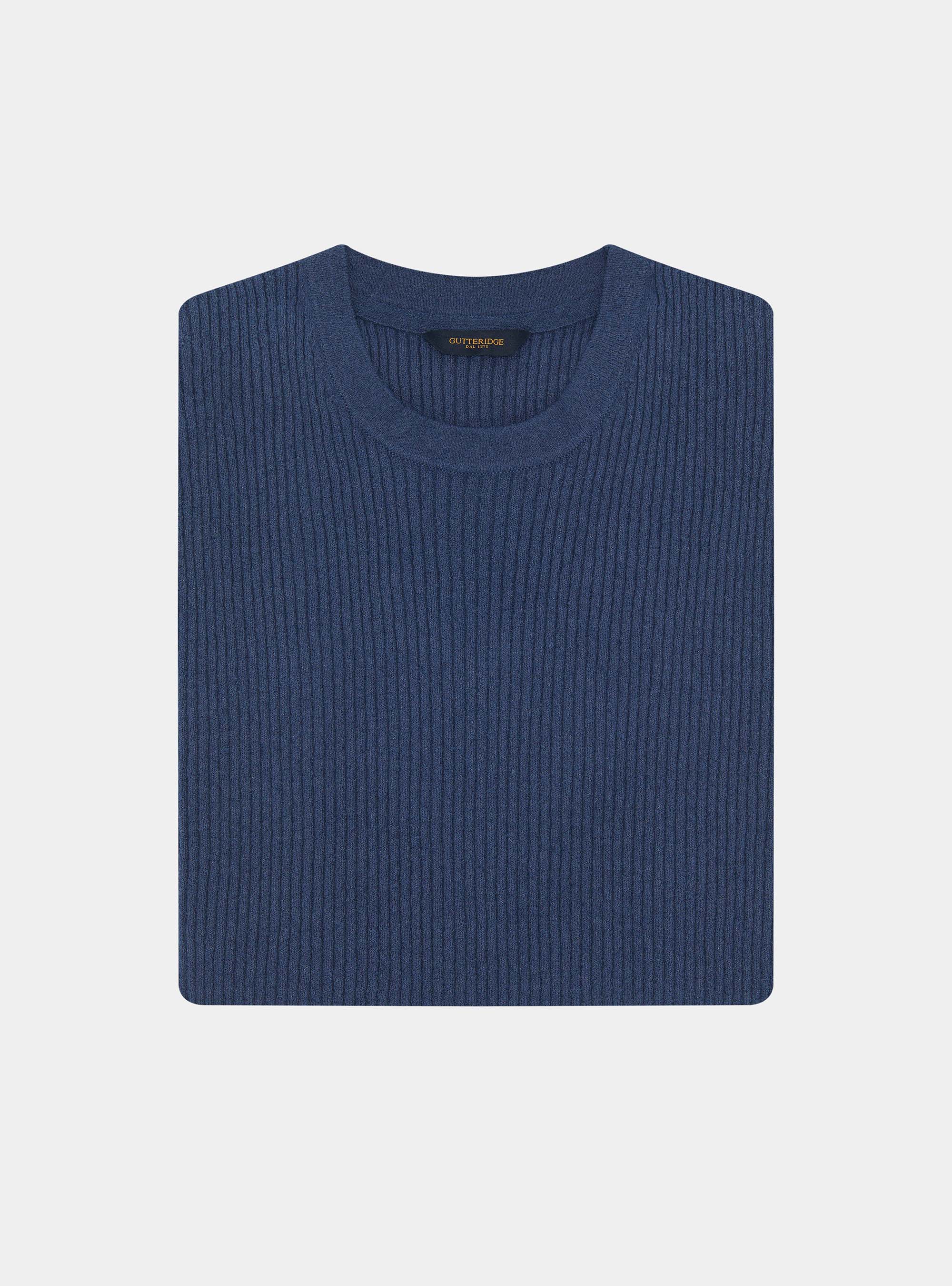 Crew neck in ribbed boucl&eacute; knit, INK