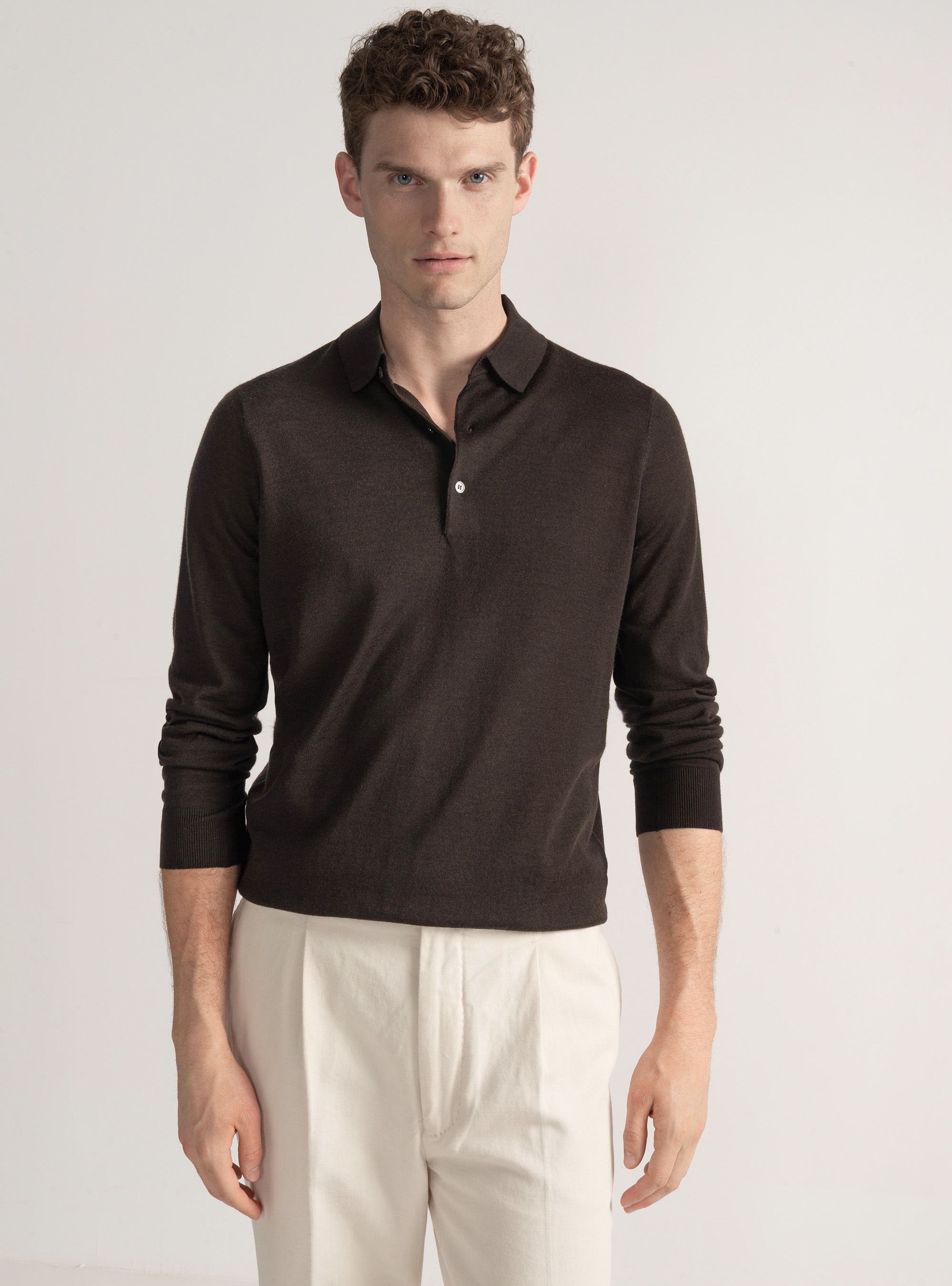 Polo de lana merina extrafina, MARRON