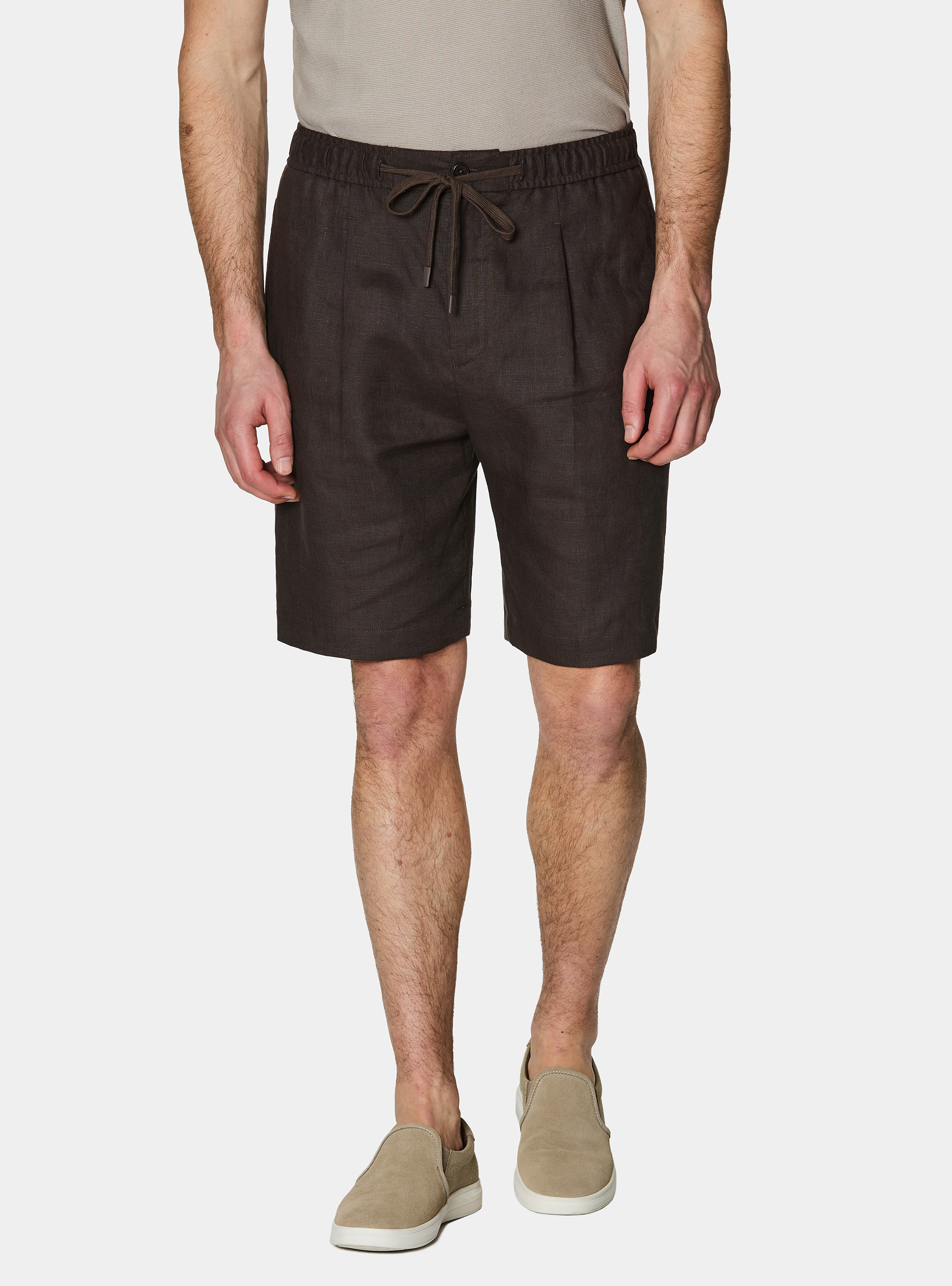 Linen Bermuda shorts with drawstring, BROWN