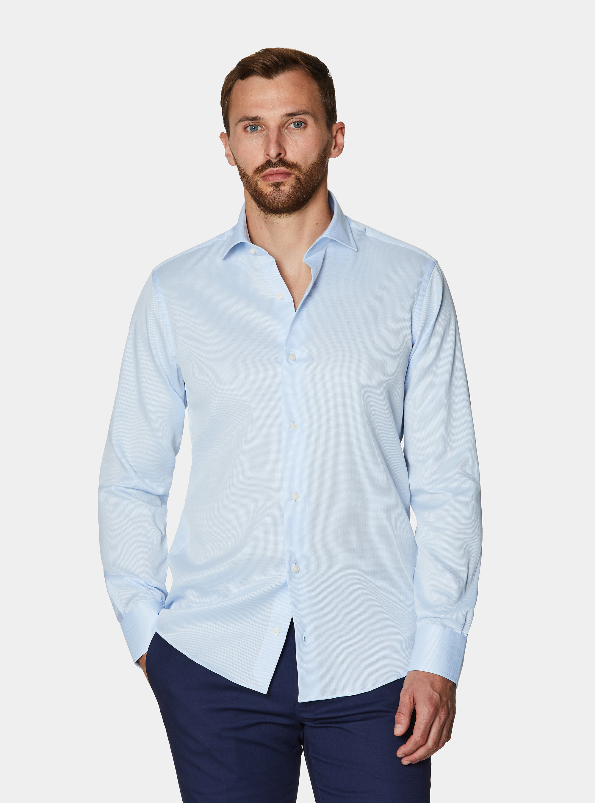 Chemise en coton textur&eacute;, BLEU CIEL