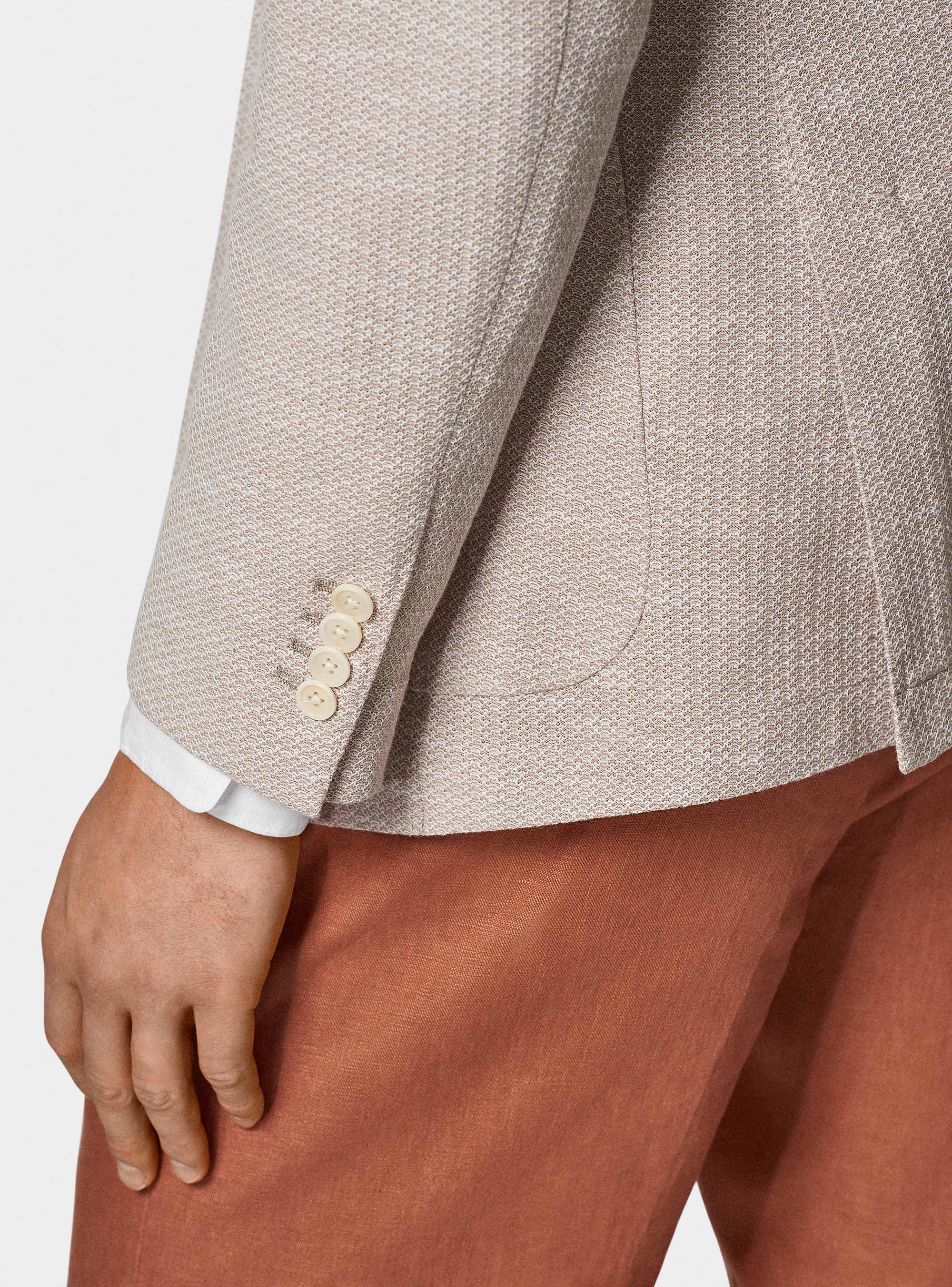 Cotton and linen jersey blazer, SAND
