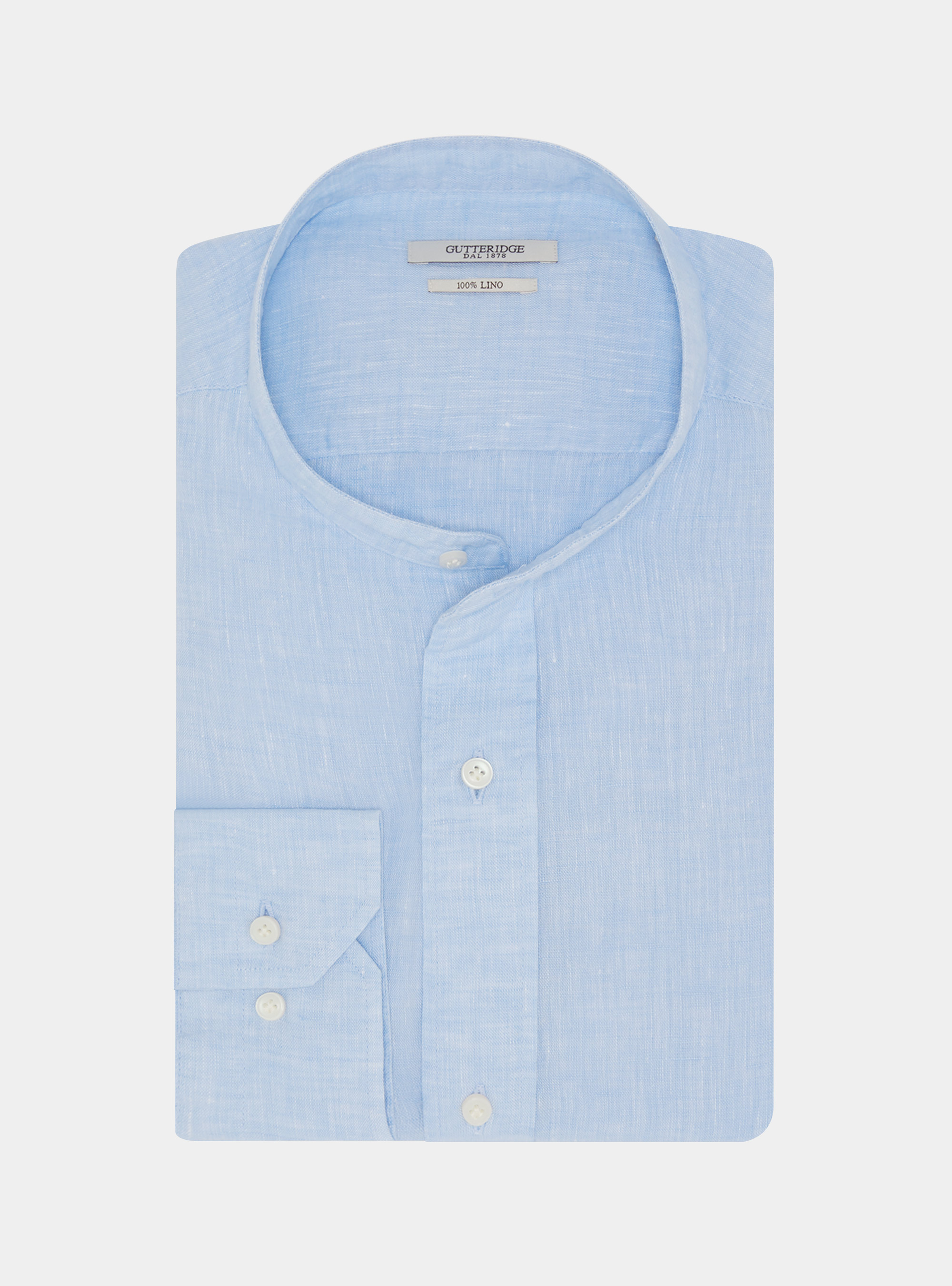 Camicia coreana in puro lino, AZZURRO