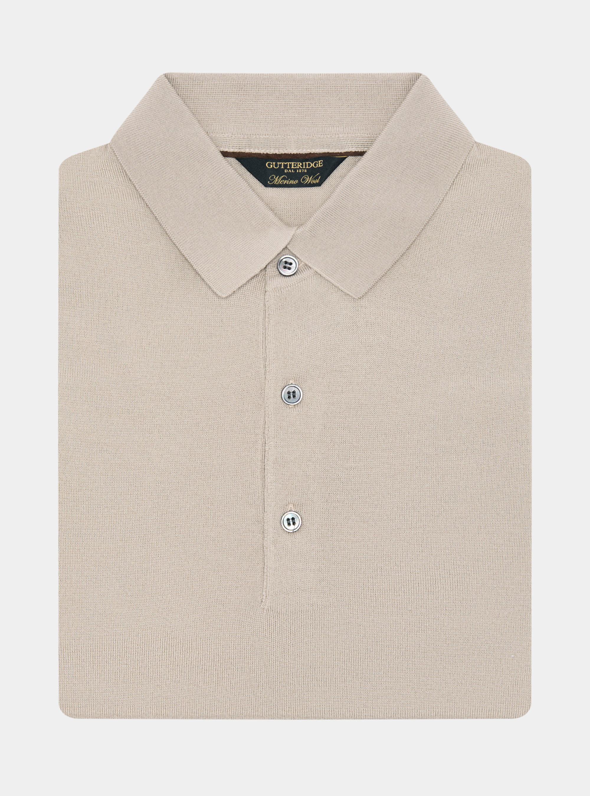 Extra-fine merino wool polo shirt, SAND