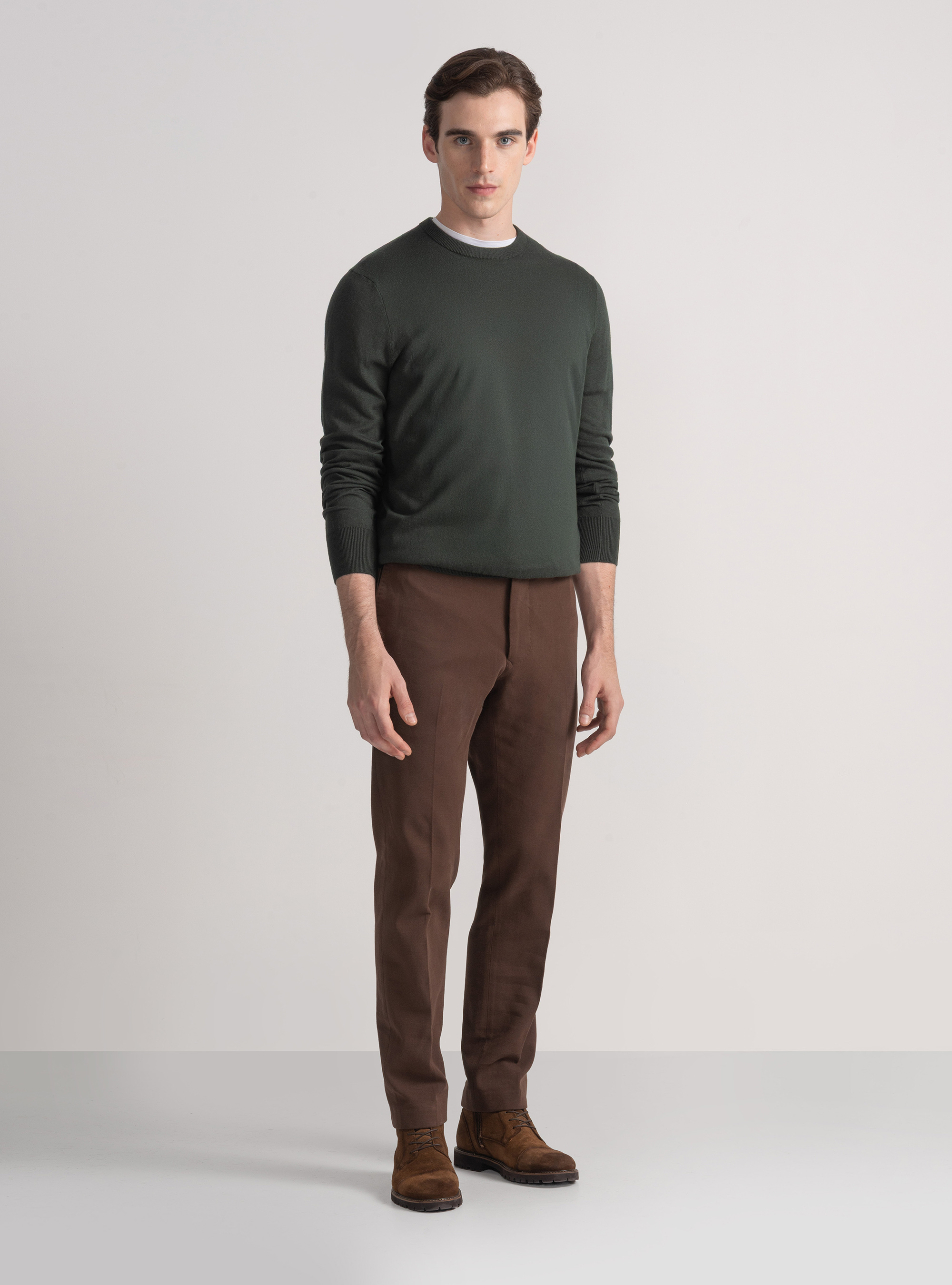 Maglia girocollo in cotone seta e cashmere, MILITARE 0609C