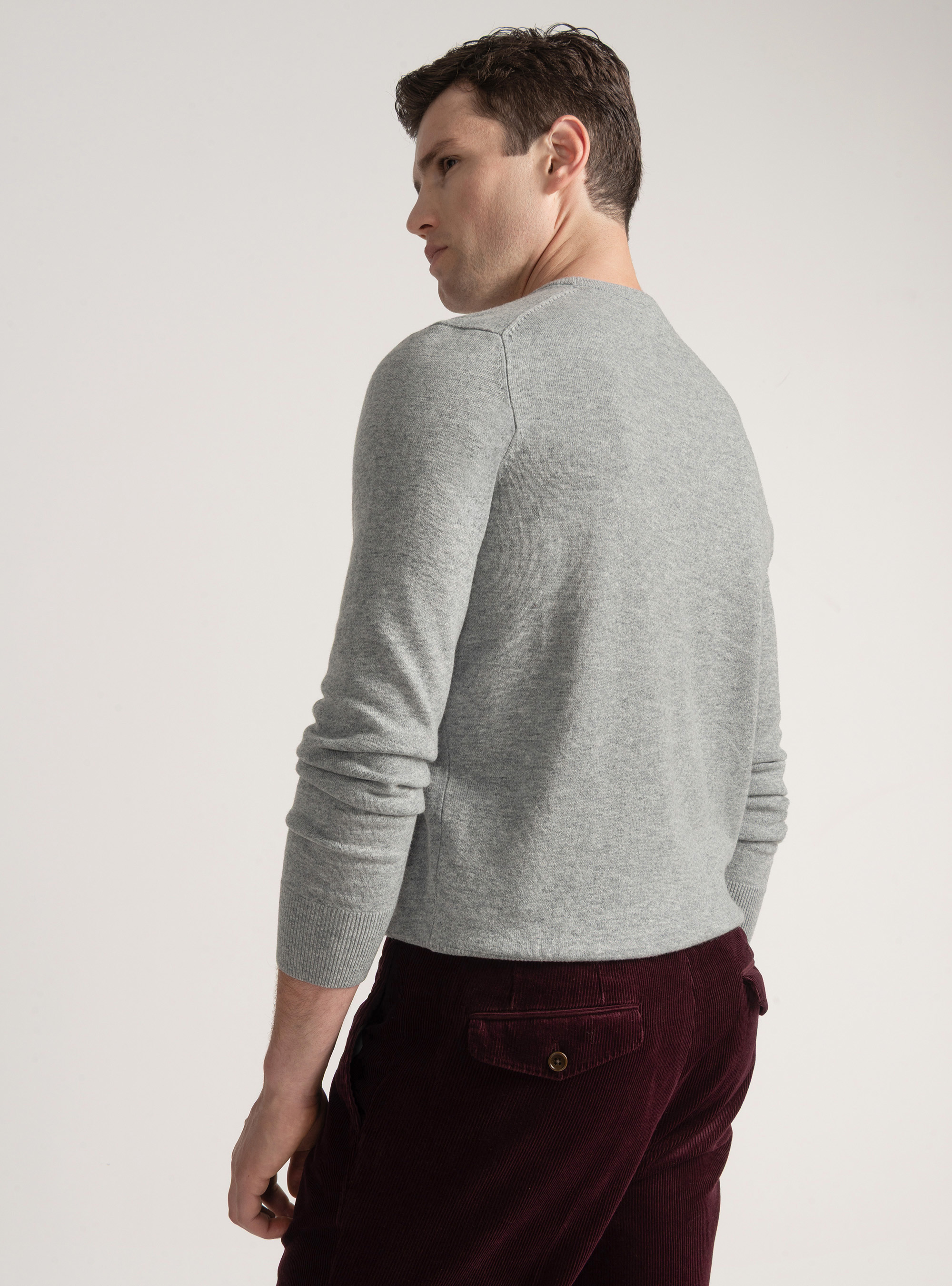 Maglia girocollo in lana lambswool e cashmere, GRIGIO MELANGE 0151C
