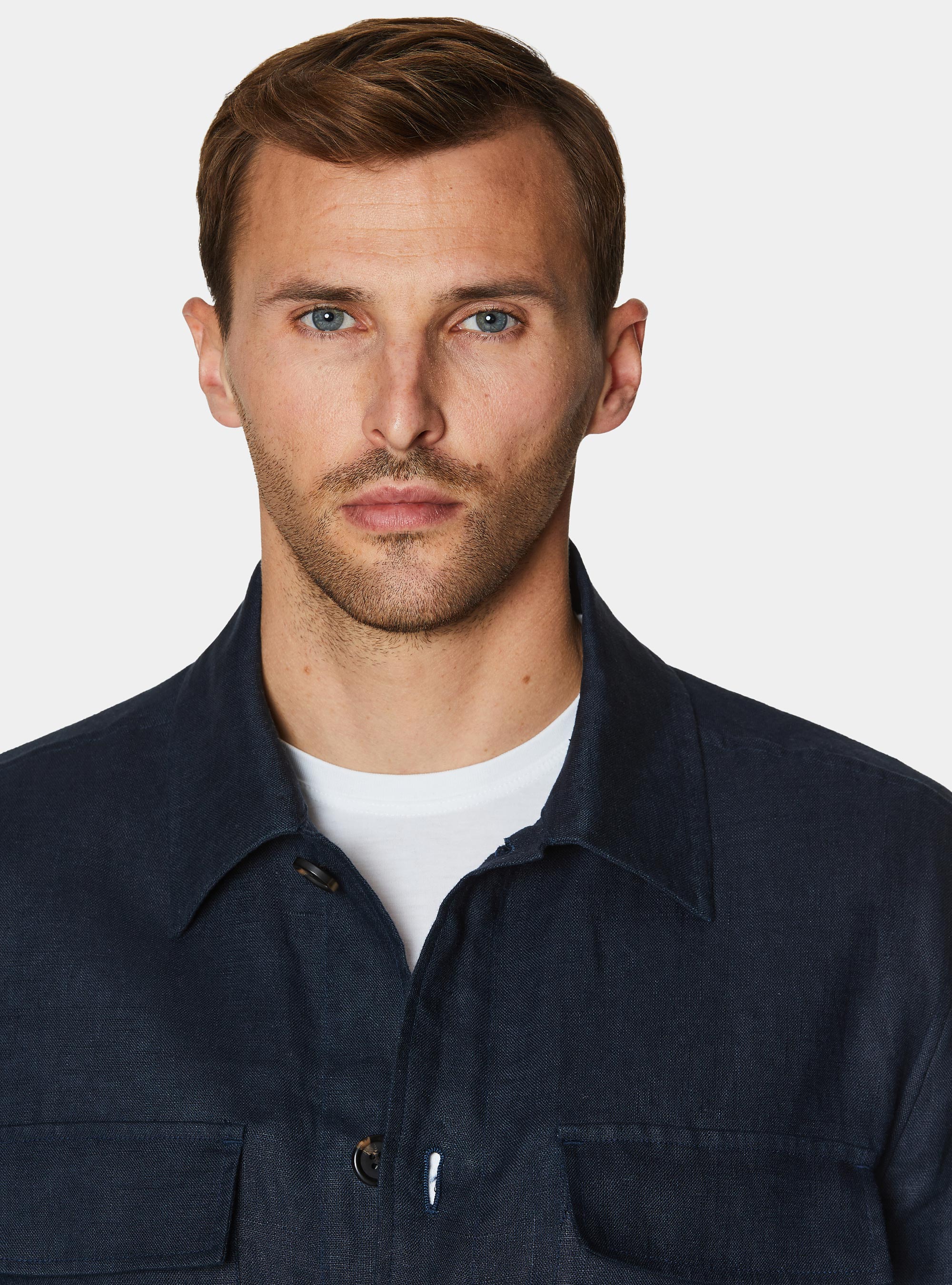 Pure linen shirt blazer with drawstring, NAVY BLUE