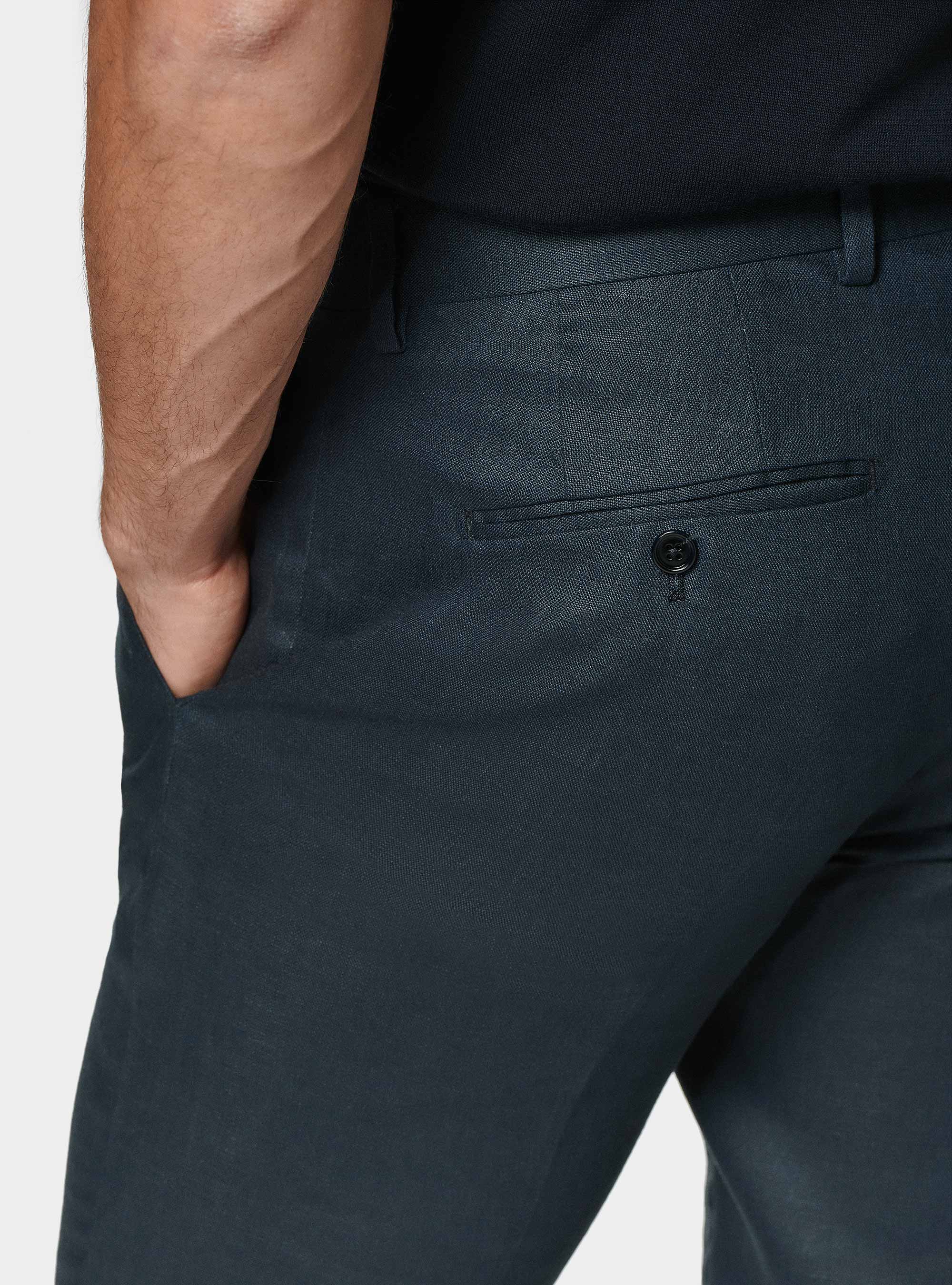 Pure linen suit trousers, NAVY BLUE