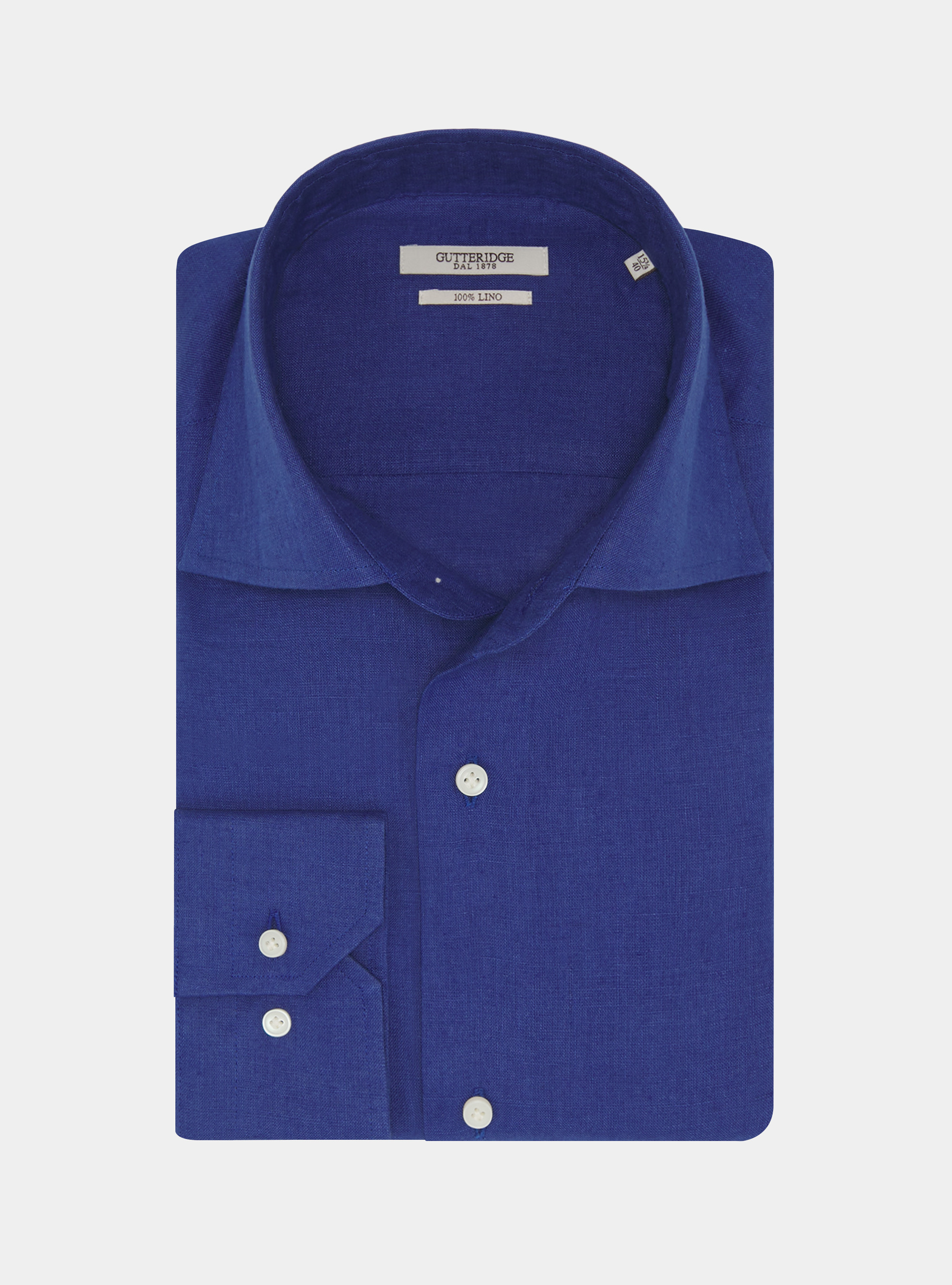 Italian collar shirt in pure linen, BLUE