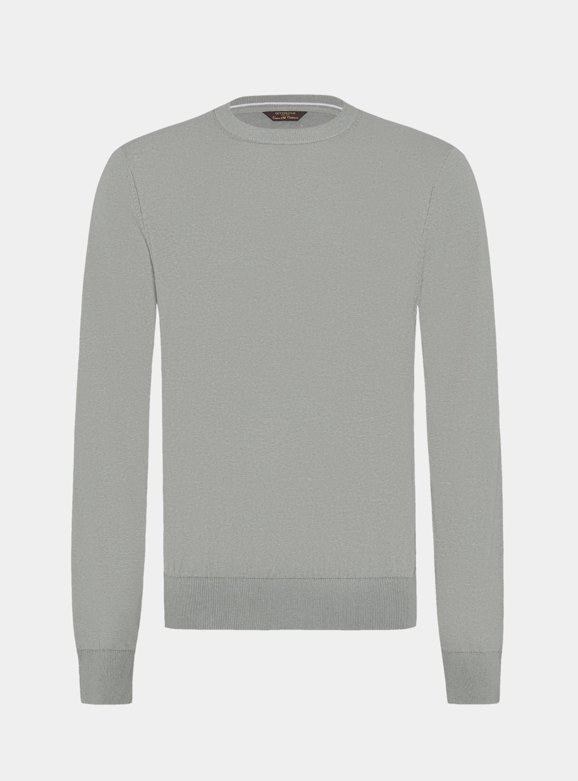 Maglia girocollo in cotone seta e cashmere, GRIGIO CHIARO