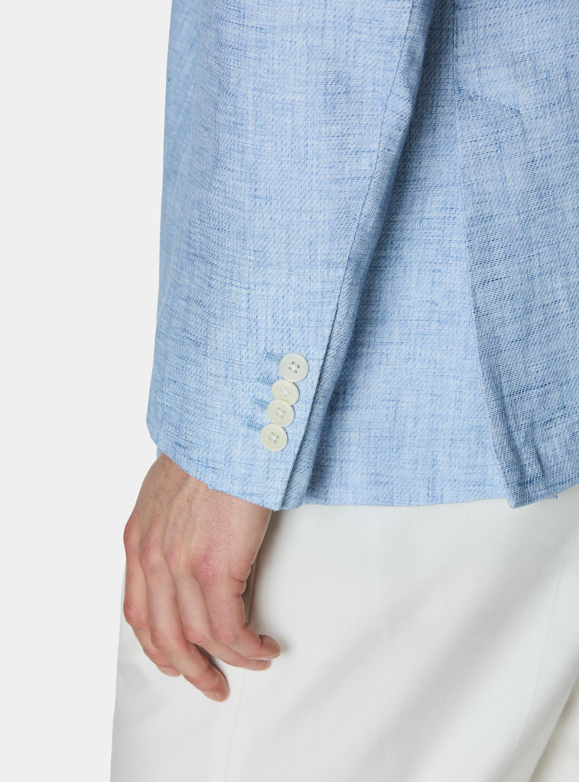 Blazer in cotton and slubbed linen, LIGHT BLUE
