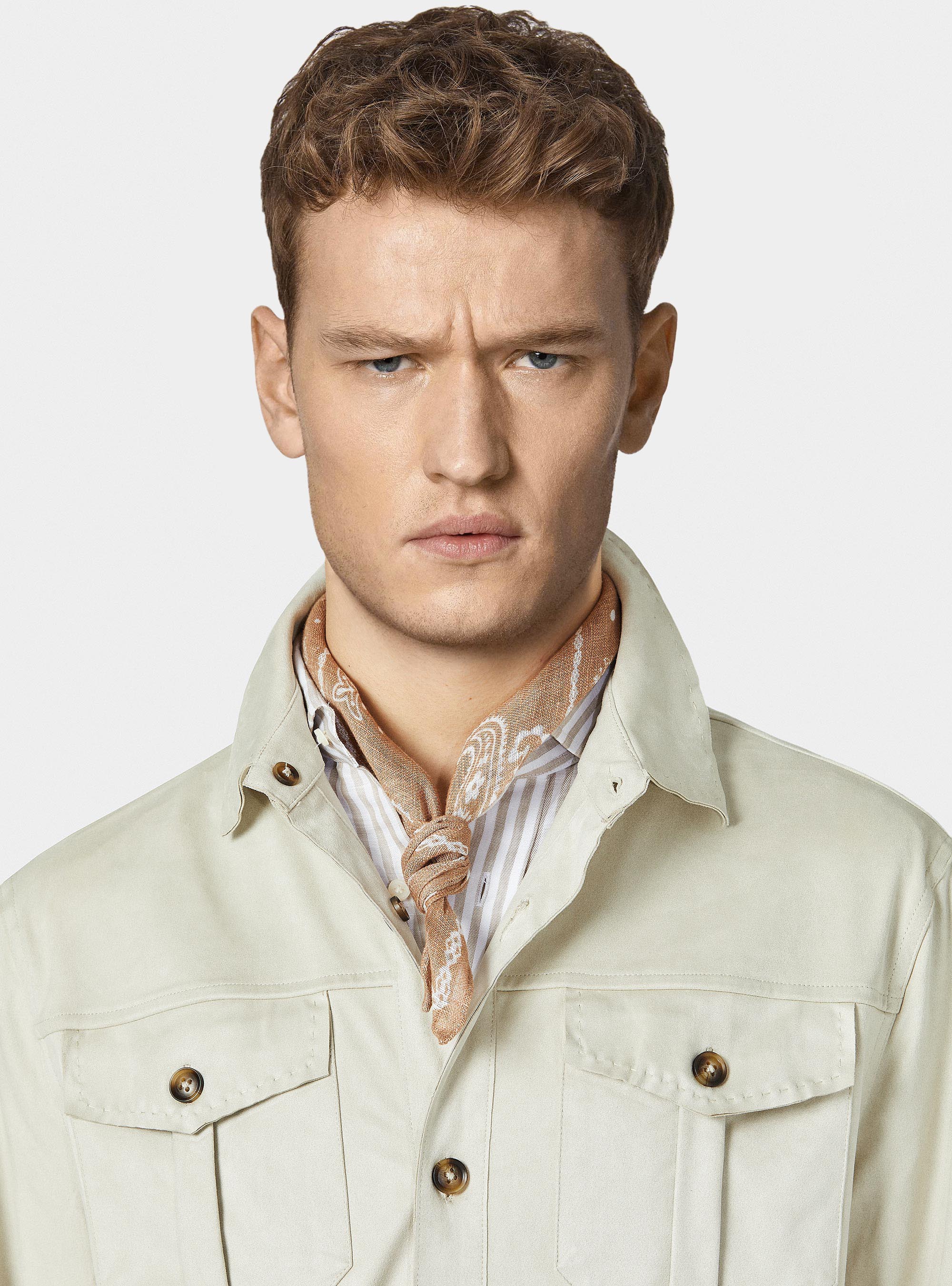 Giacca camicia effetto scamosciato, ECRU