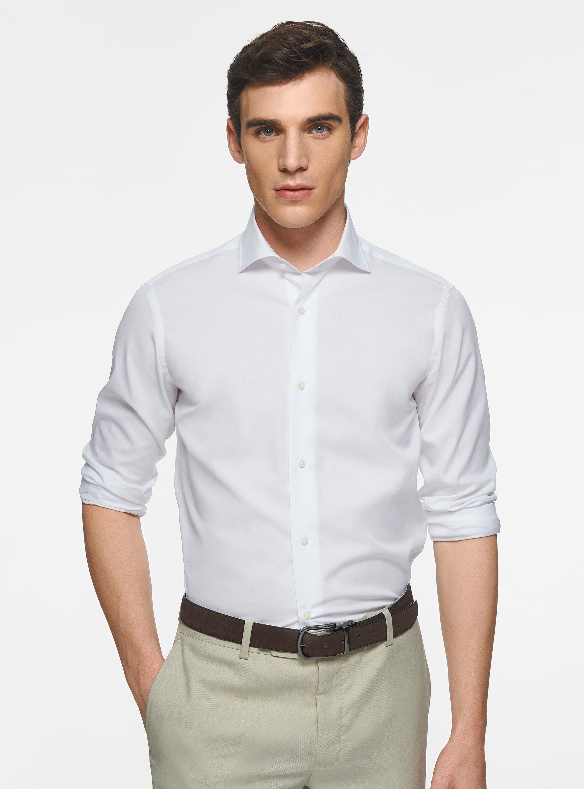 Chemise en coton fil &agrave; fil, BLANC
