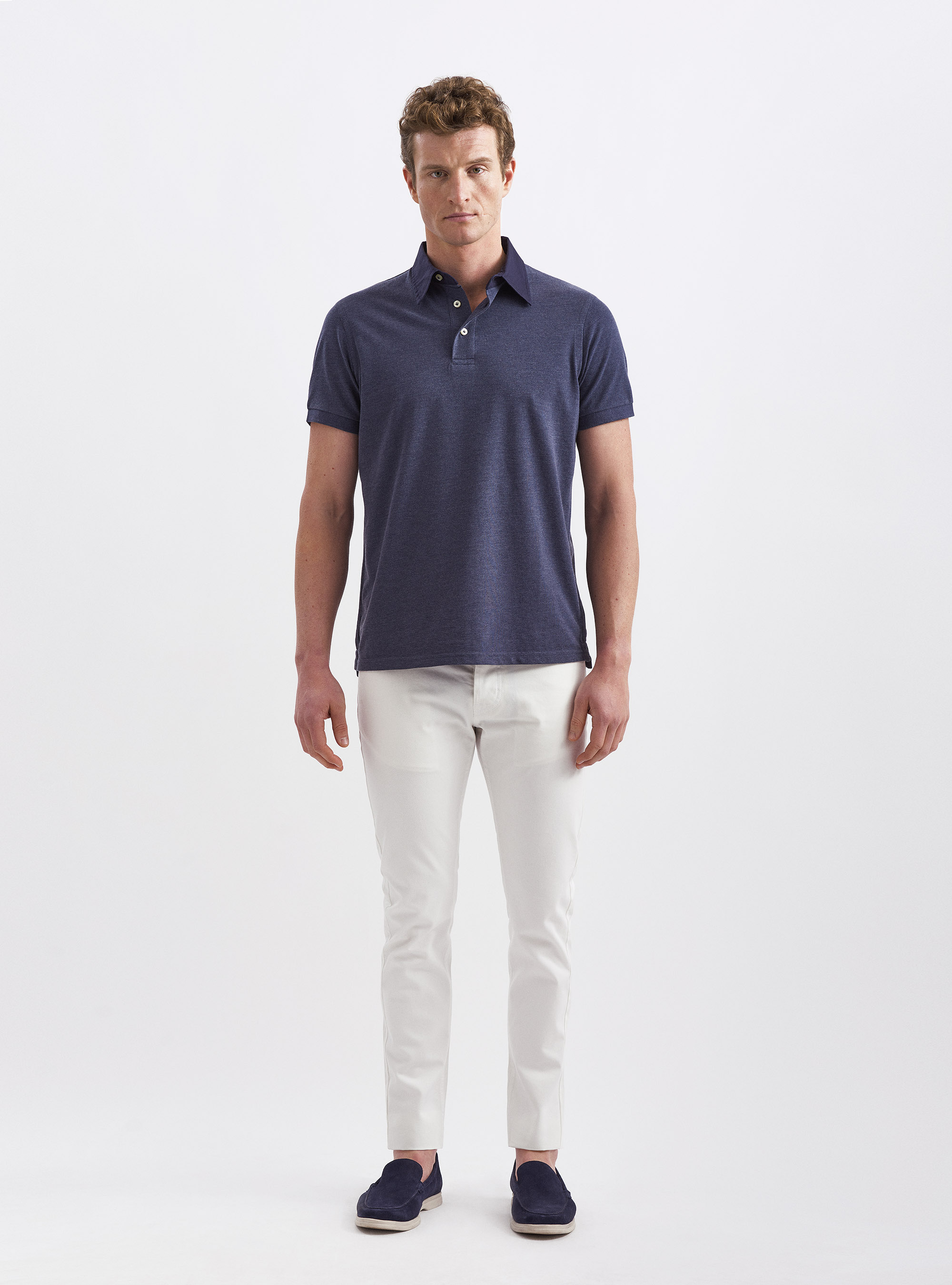 Polo collo camicia in twill, INCHIOSTRO