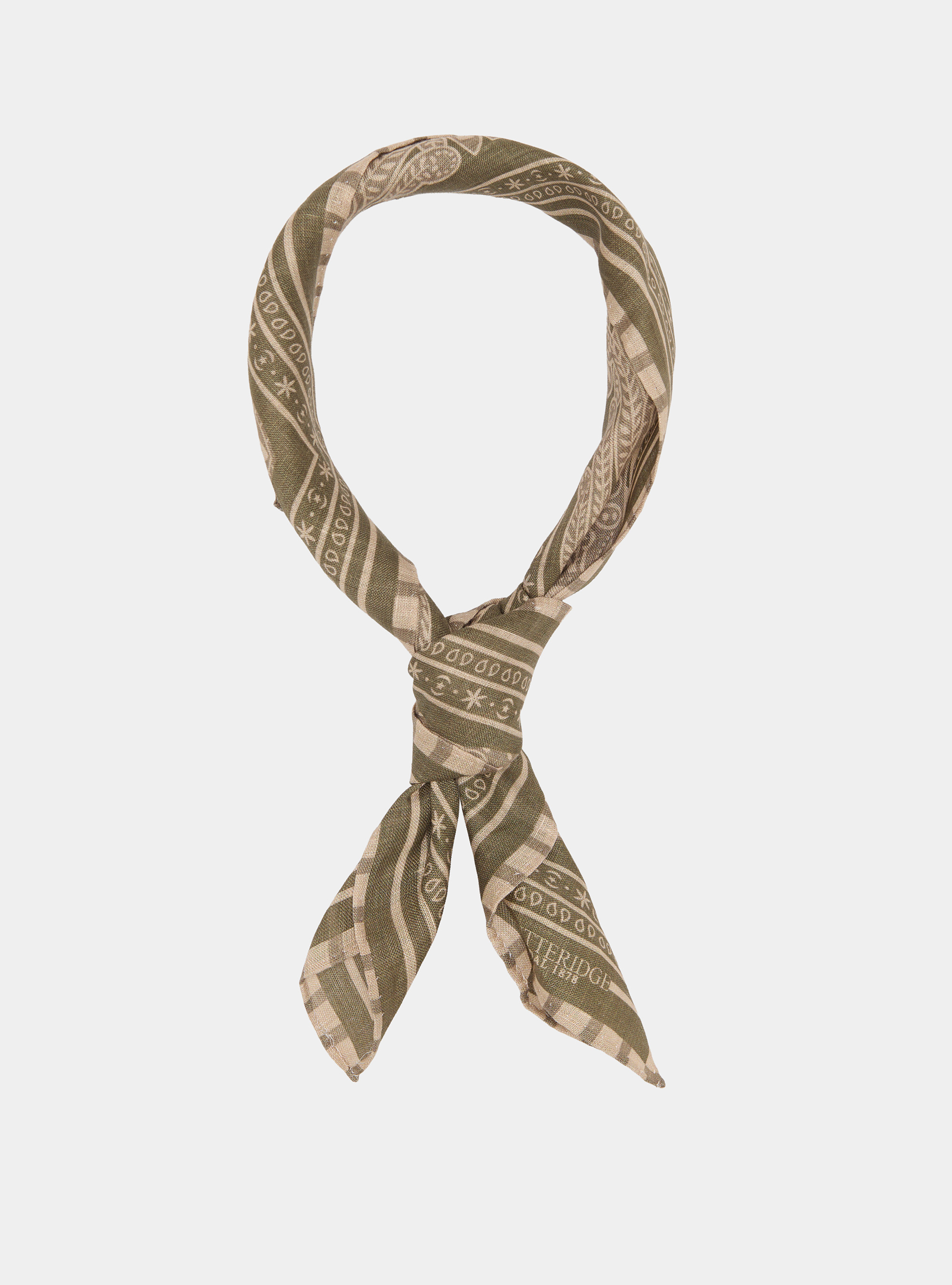 Bandana-style patterned linen foulard, SALVIA 0602C