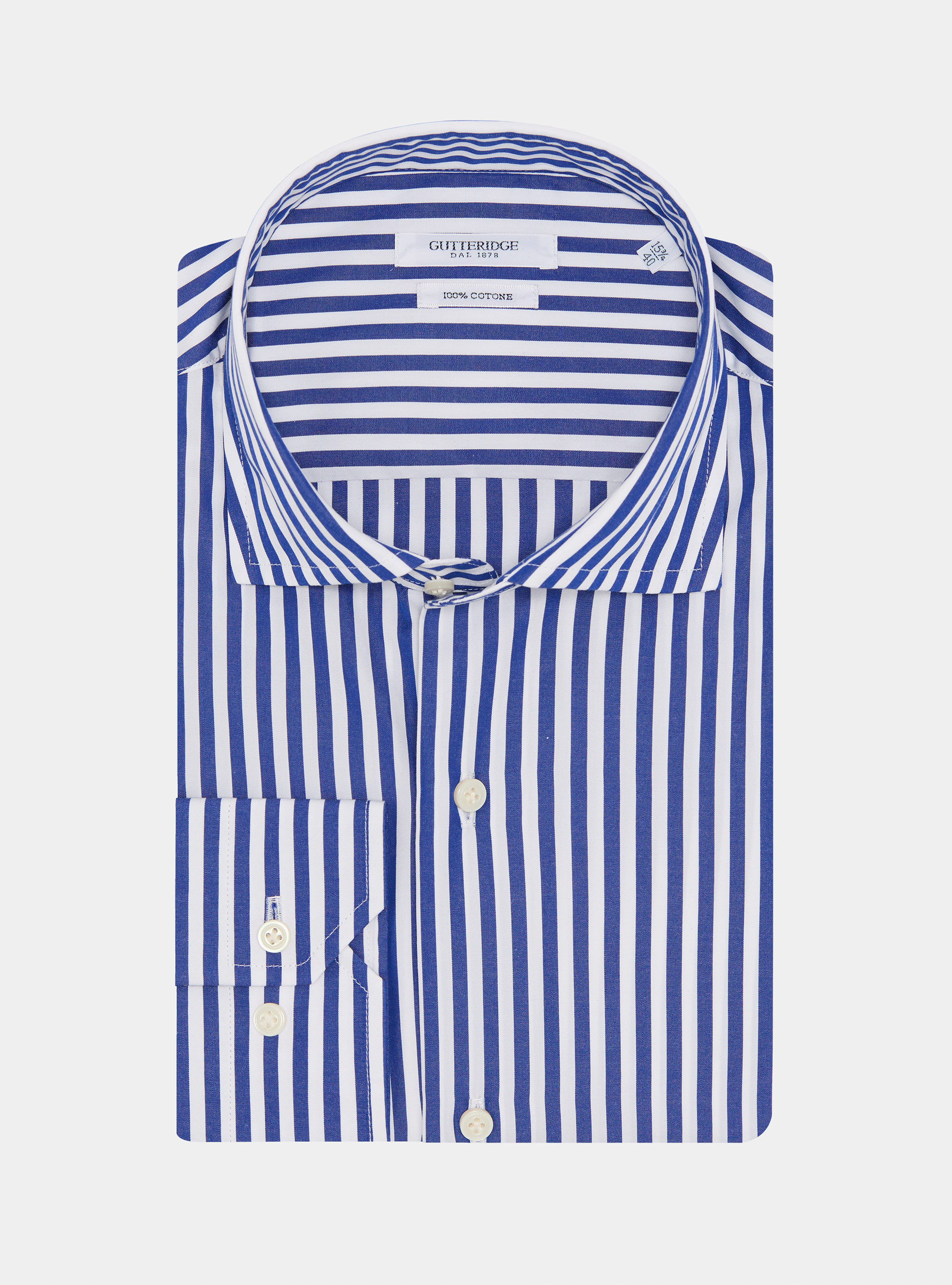 Wide-striped cotton poplin shirt, BLUE