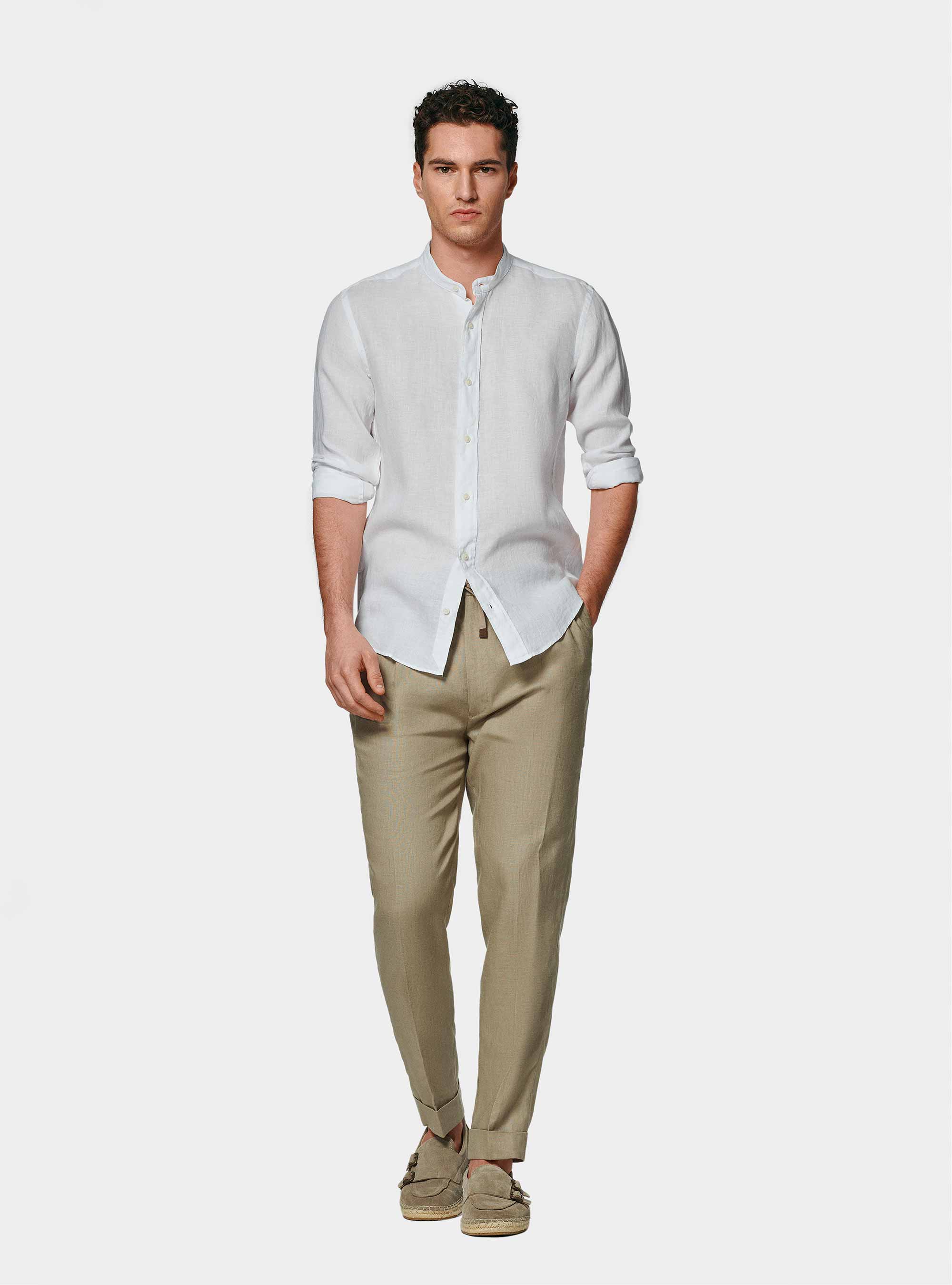 Chemise blanche cor&eacute;enne en pur lin, BLANC