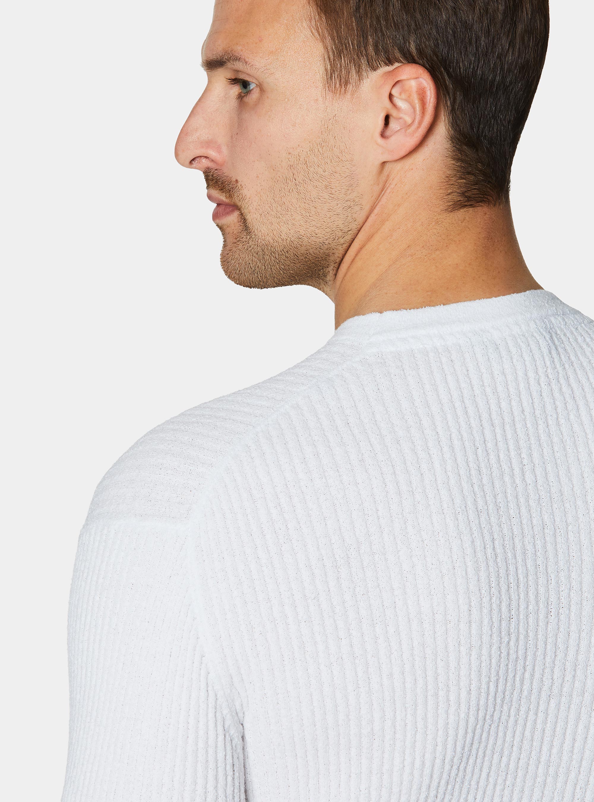Crew neck in ribbed boucl&eacute; knit, WHITE