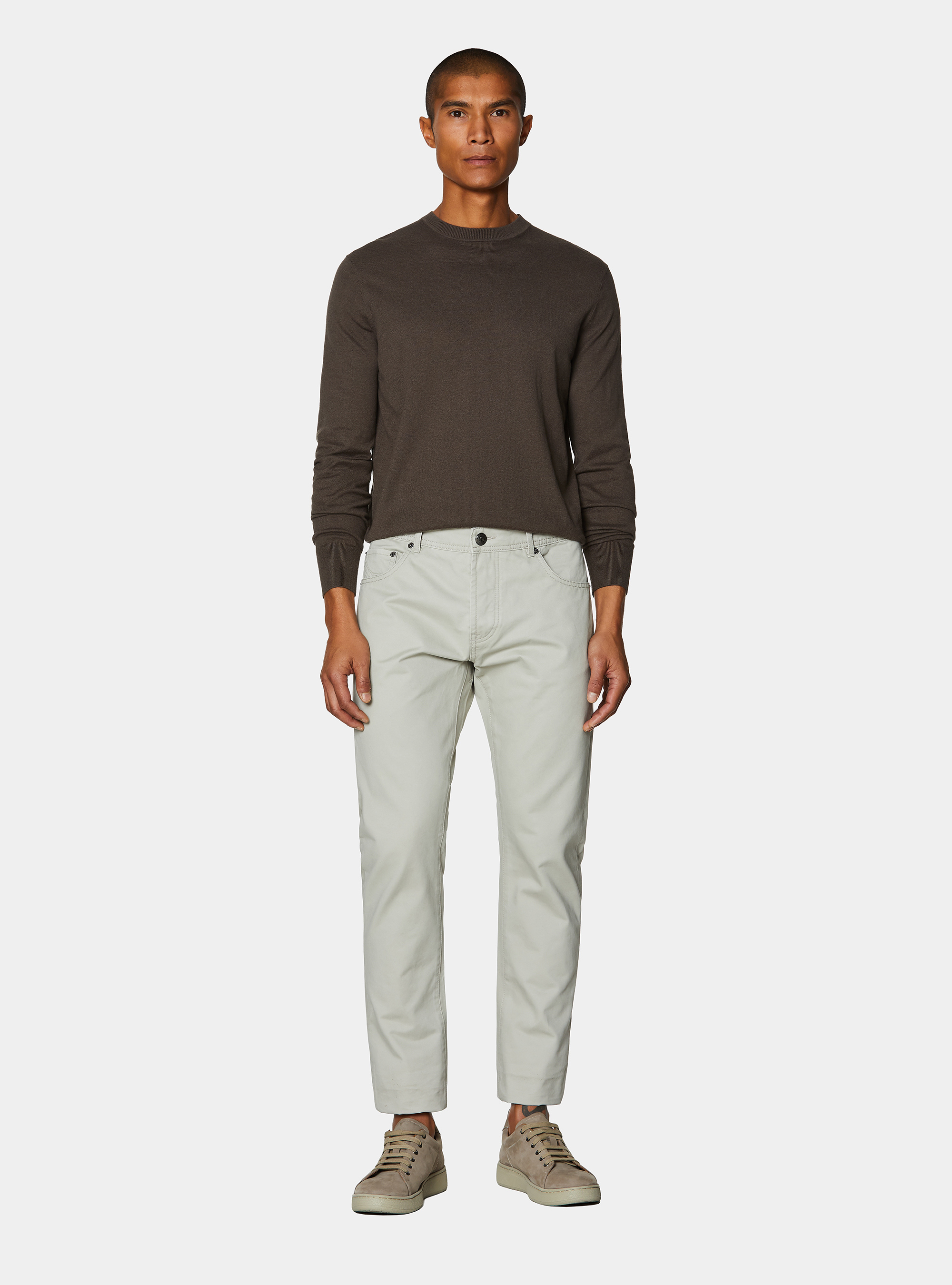 Slim-fit cotton twill trousers, ECRU