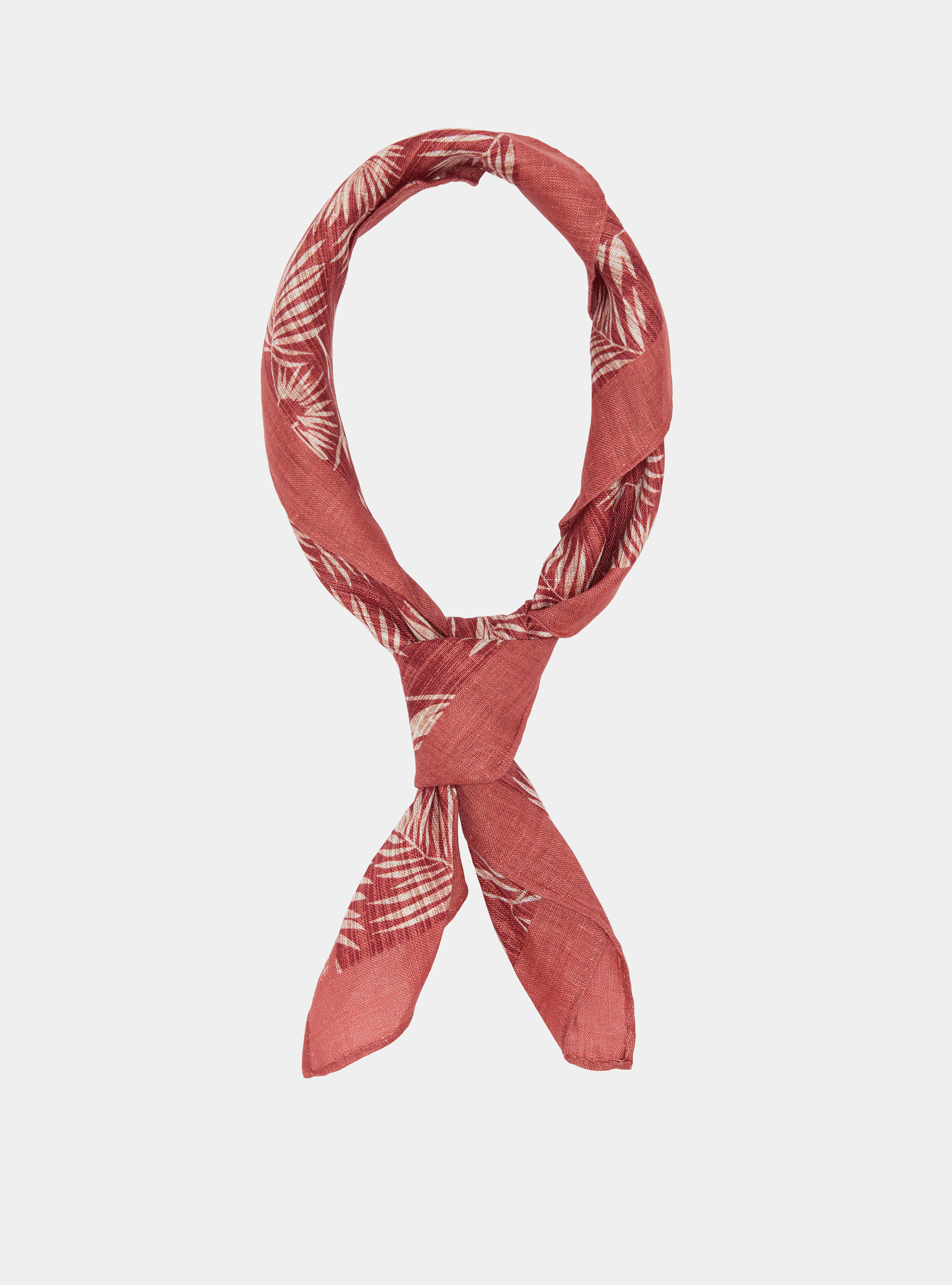 Fular de lino con estampado de hojas, ARCILLA