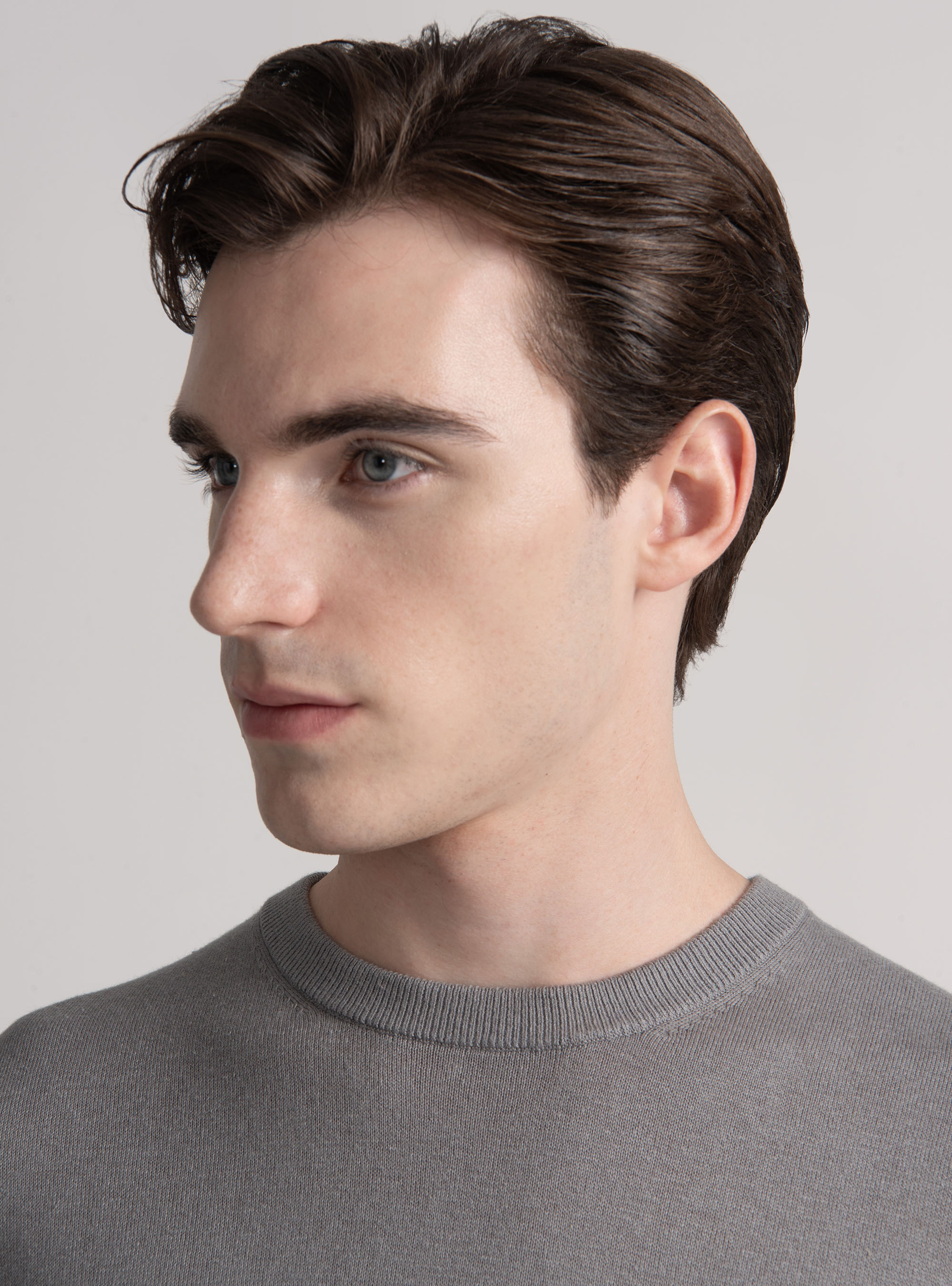 Maglia girocollo in cotone seta e cashmere, GRIGIO CHIARO