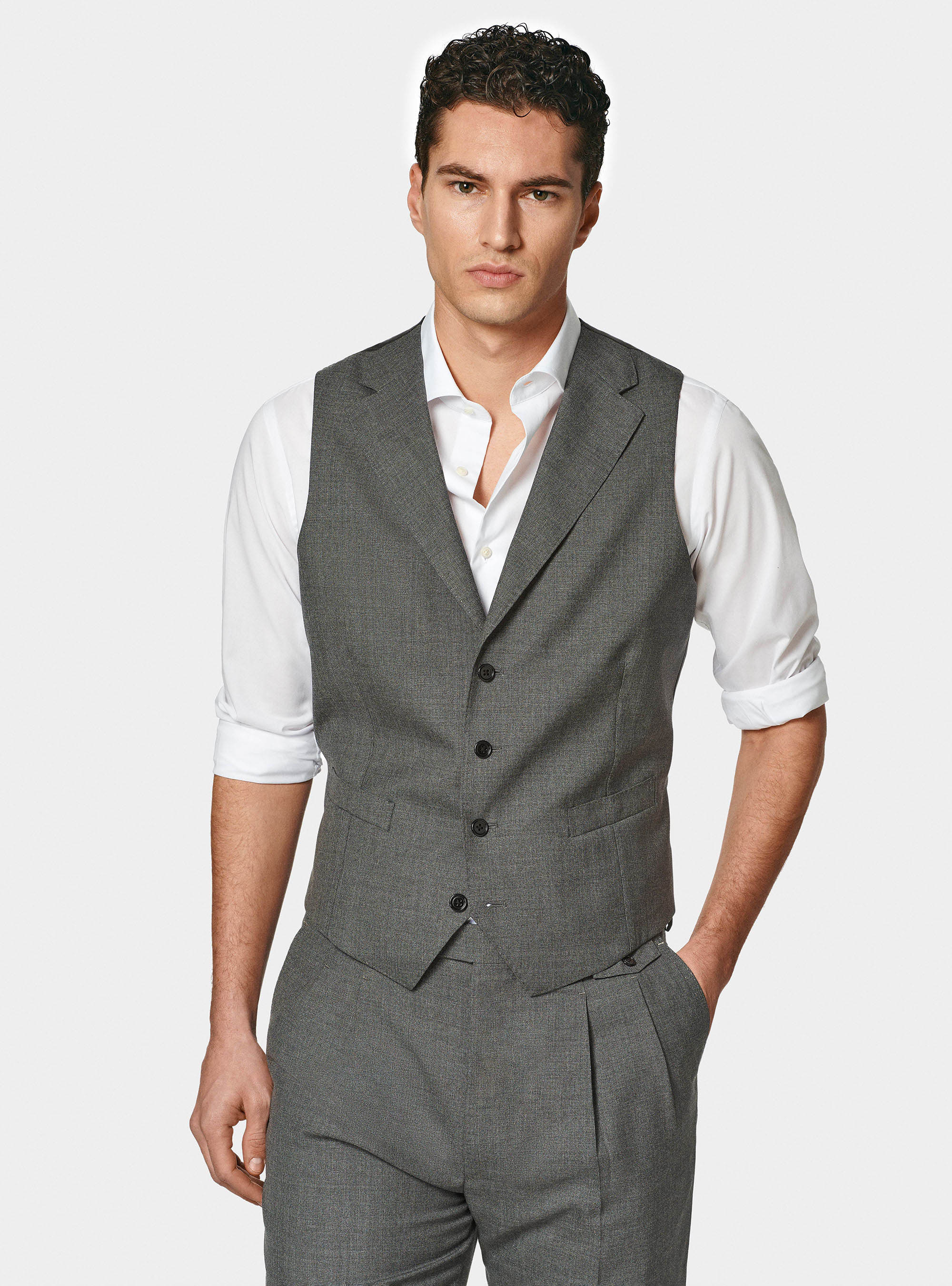 Single-breasted waistcoat in pure wool Vitale barberis Canonico, ASFALTO 0112C