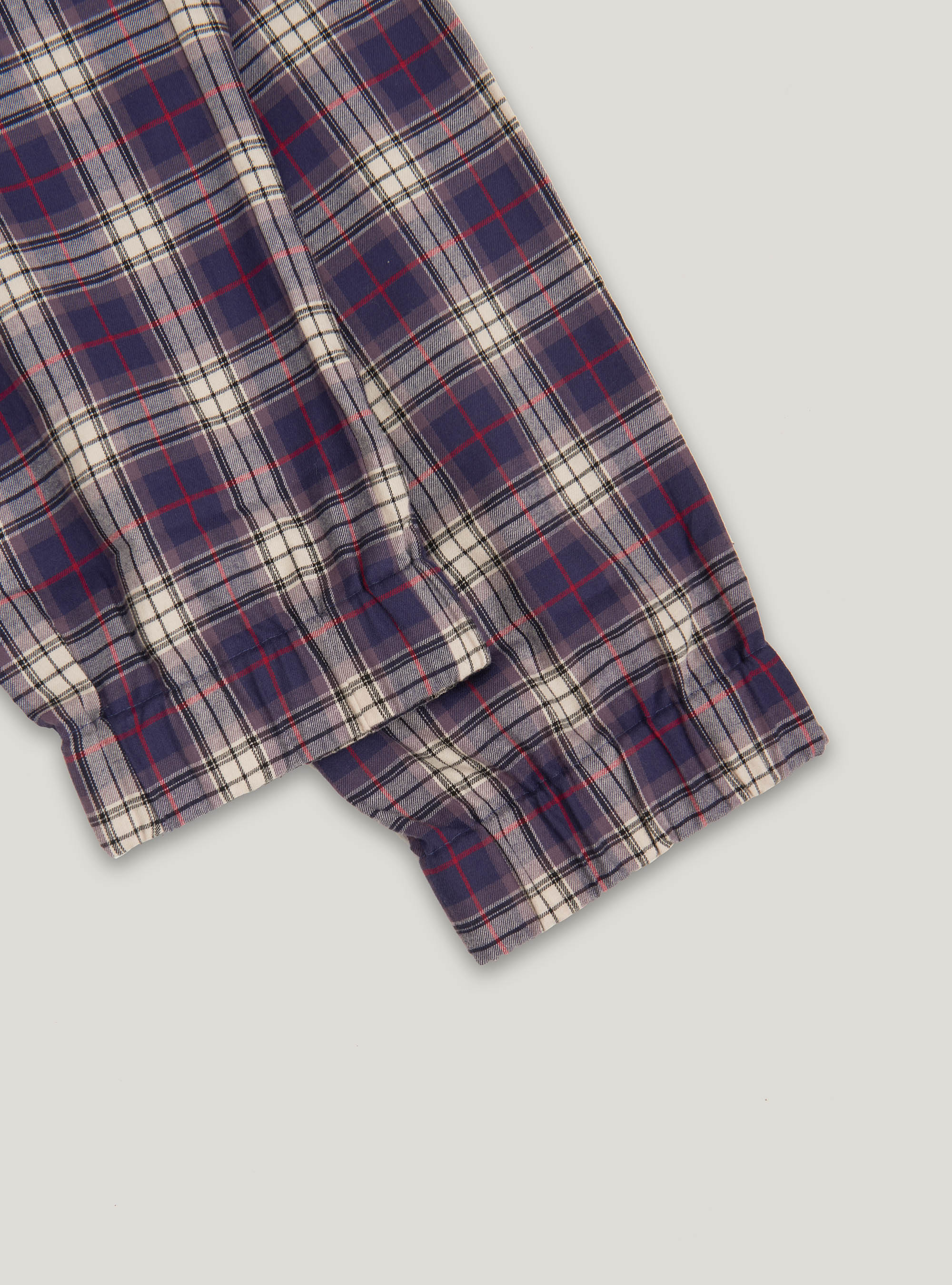 Checked cotton flannel long trousers, NAVY BLUE