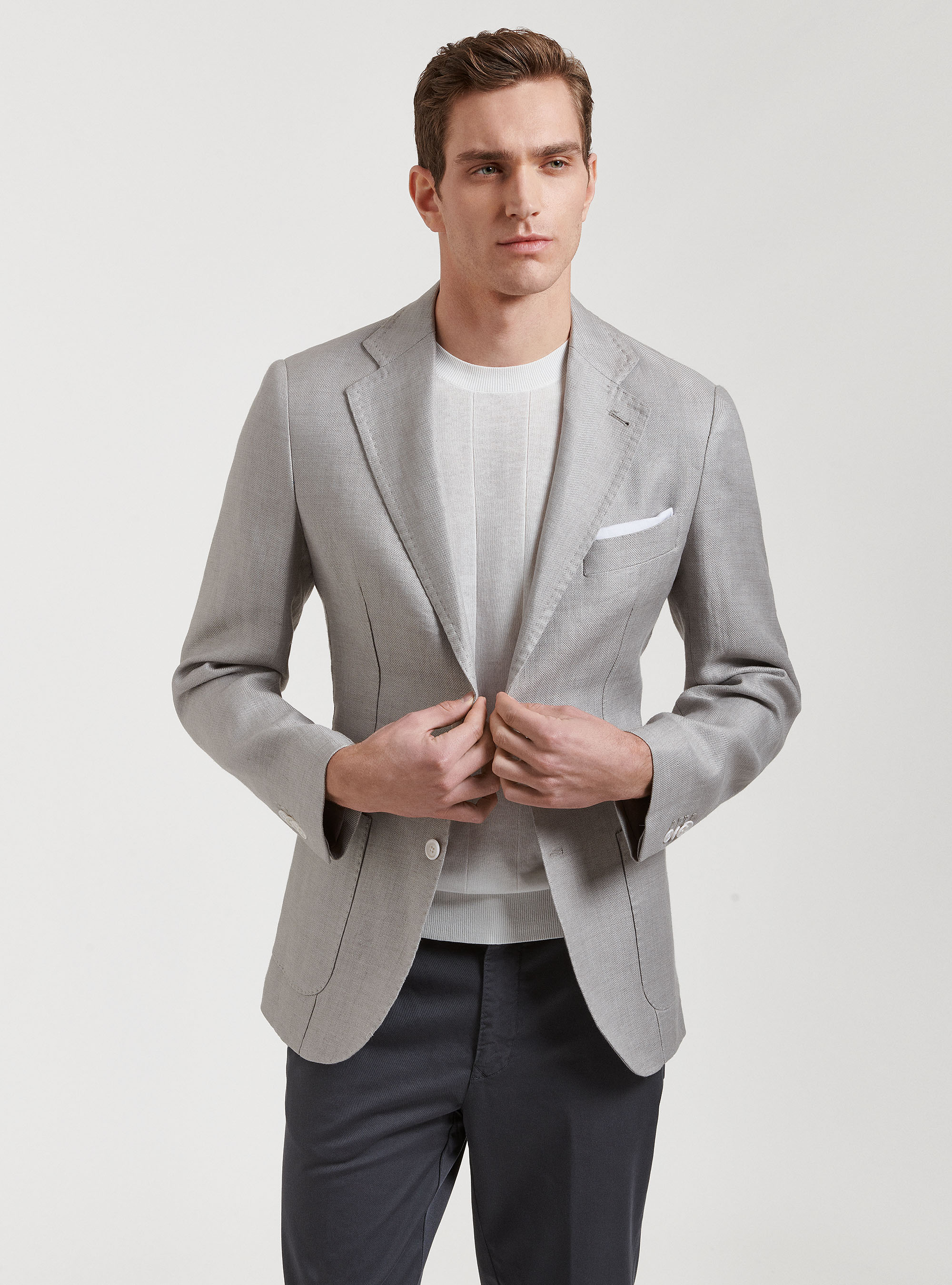 Giacca in puro lino hopsack, GRIGIO CHIARO MELANGE