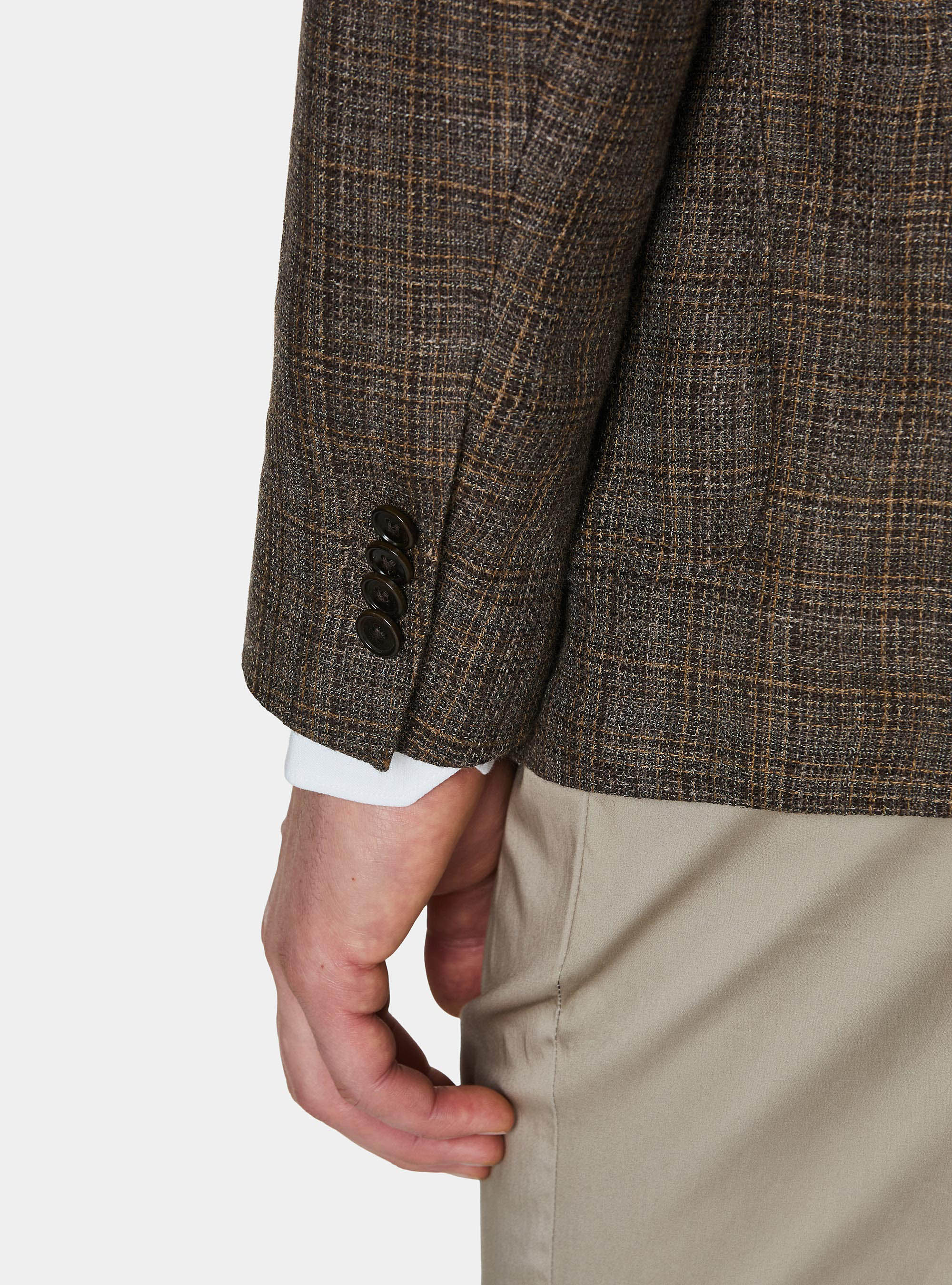 Patterned blazer in linen and wool, BROWN